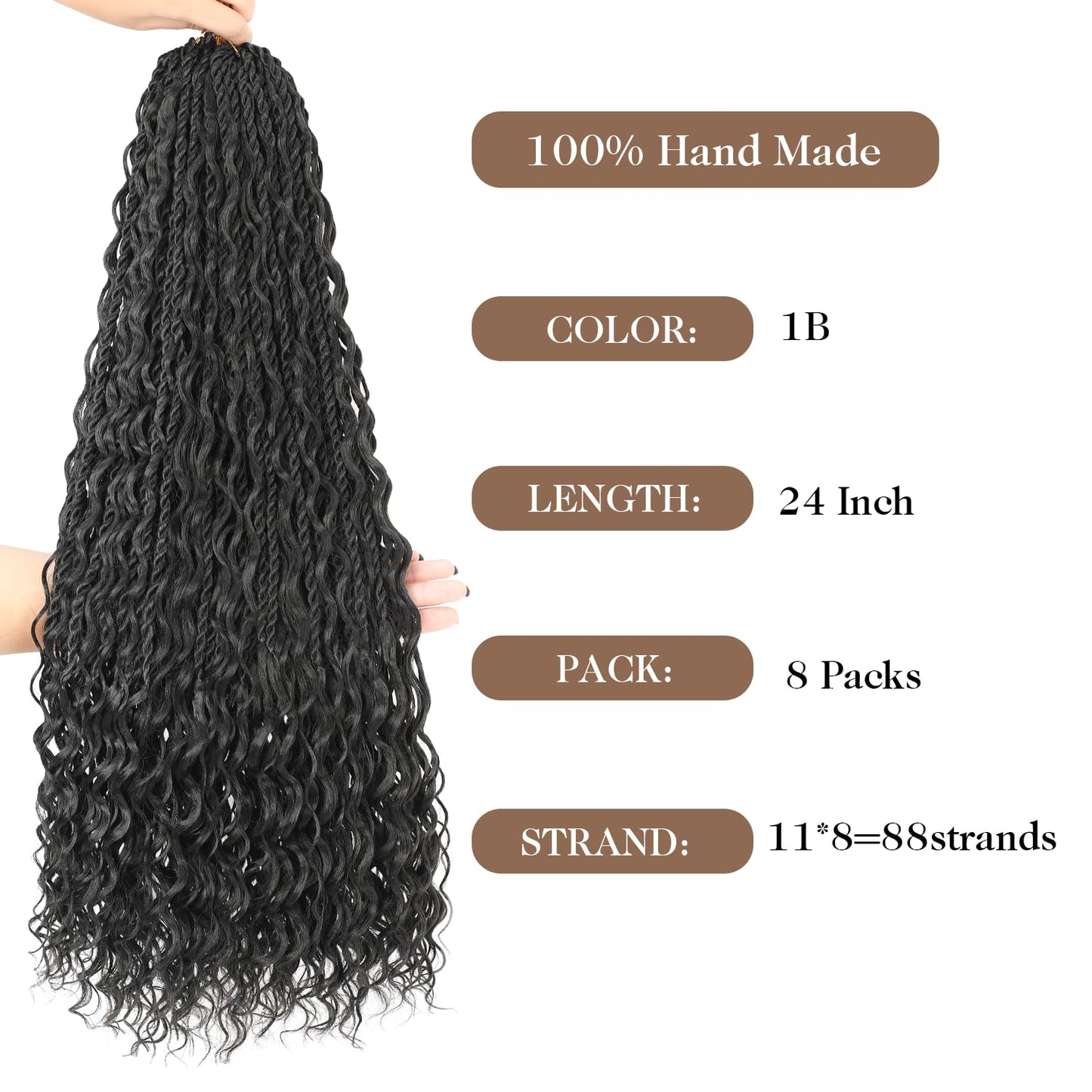 Boho lsland Twist Crochet Hair 24 Inch 8 Packs Natural Black Pre-Looped Senegalese Twist Crochet Braids with Curly Ends Synthetic Goddess Twist Crochet Hair for Black Women（1B 24 INCH）