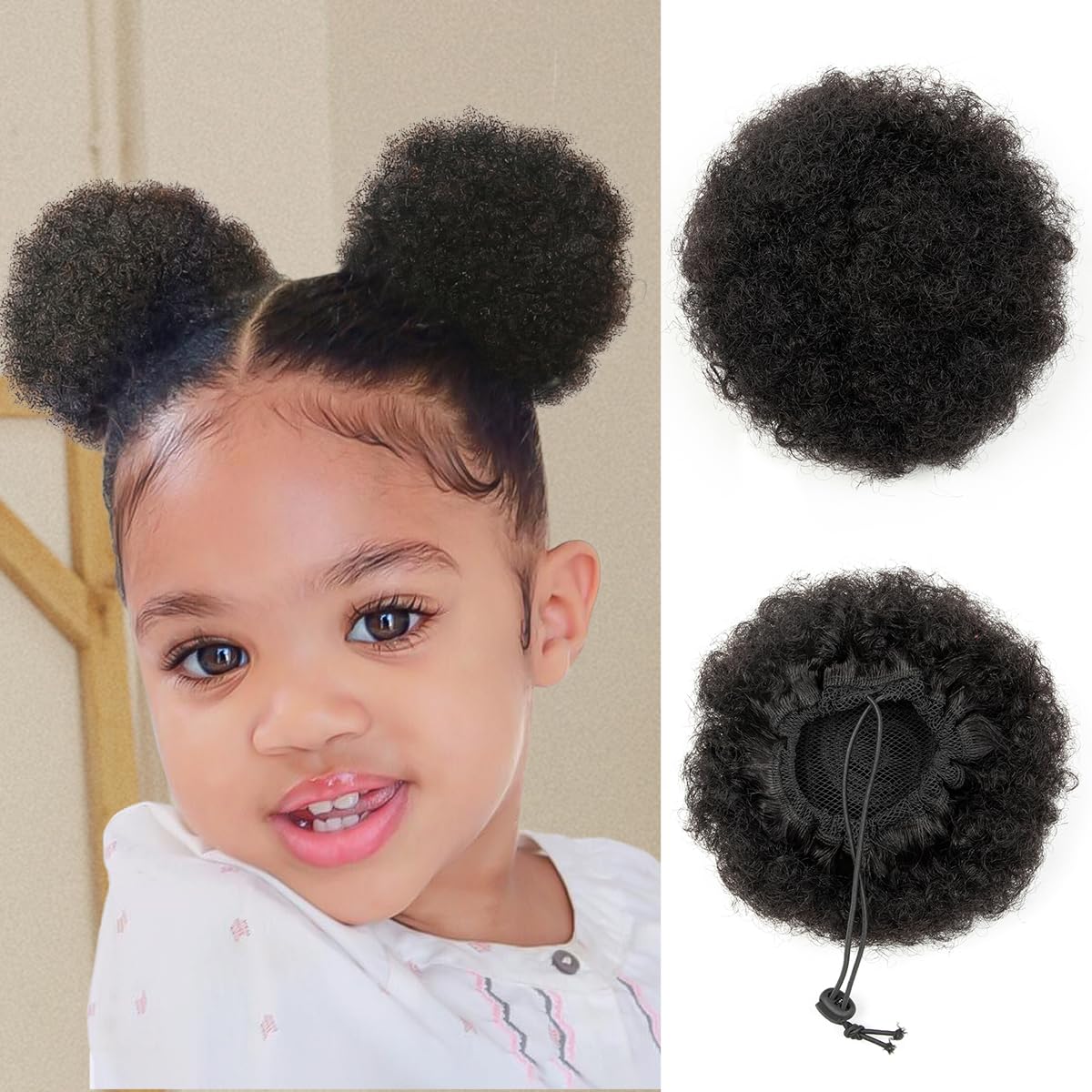 isheeny 2PCS Afro Puff Drawstring Ponytail Extensions For Black Women, Black Afro Wigs Comfortable And Lightweight Hairpieces