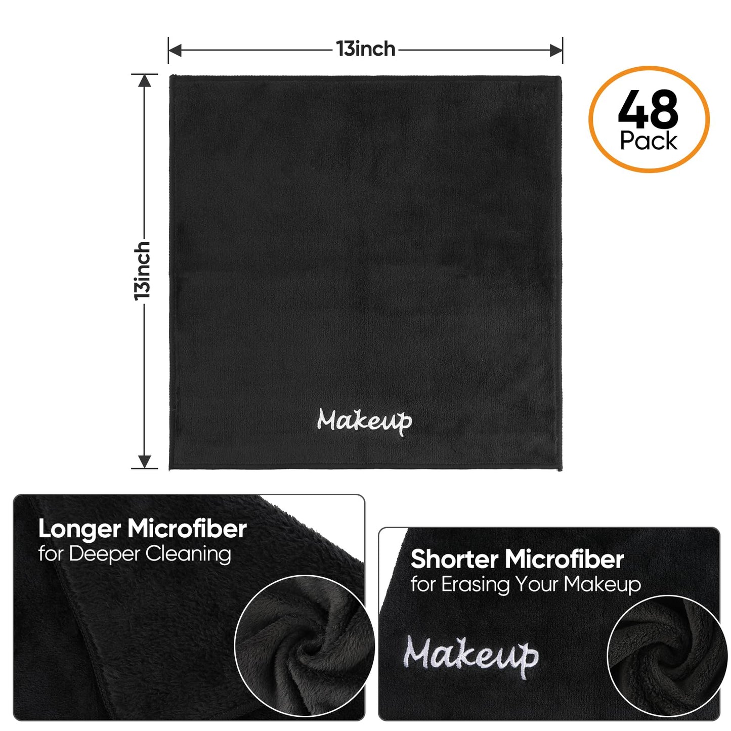 UNIMADE Makeup Remover Cloth, 48 Pack Black Facial Wash Cloths, Soft Coral Fleece Microfiber Towel for Face, Hand, and Bathroom(13" x 13")