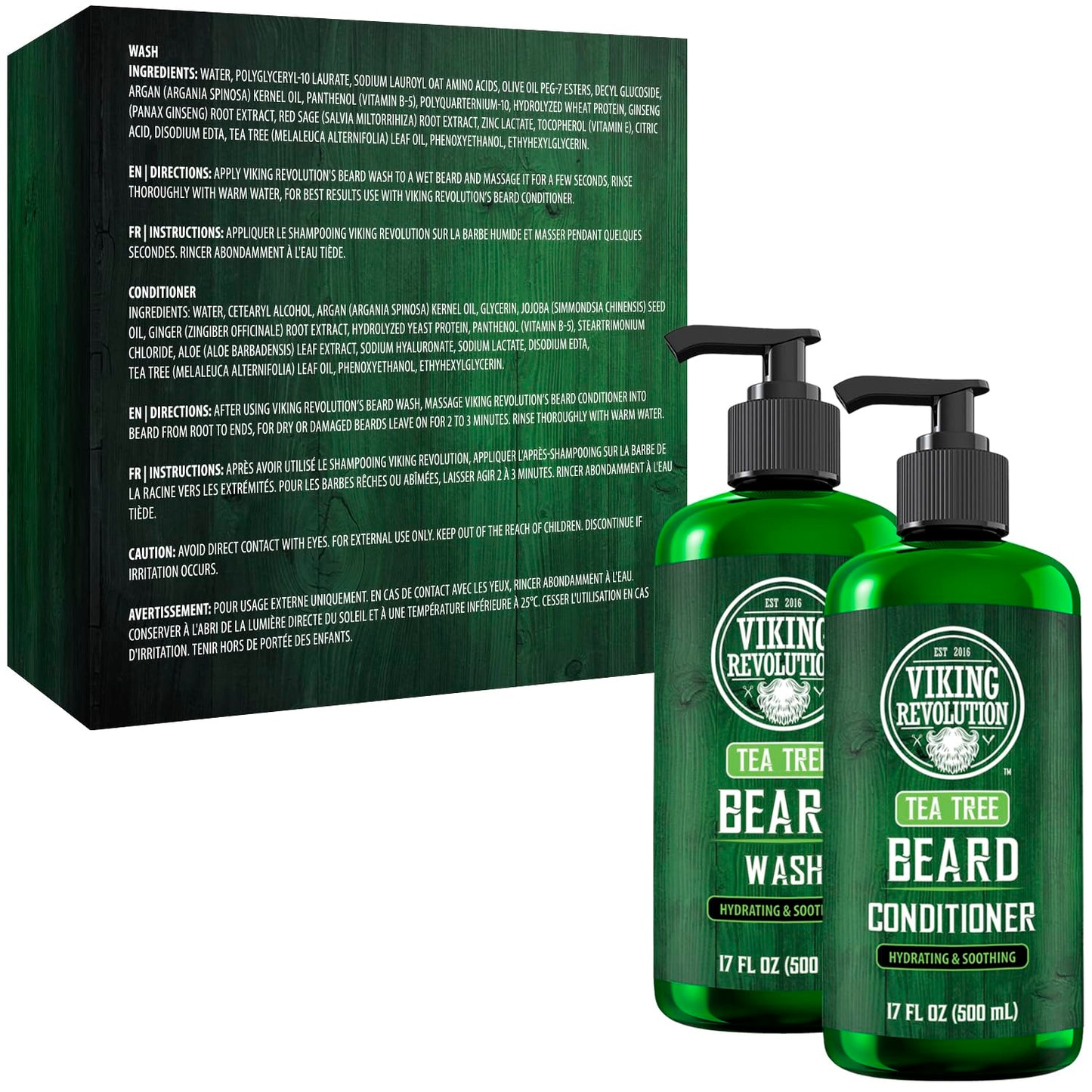 Viking Revolution Tea Tree Oil Beard Wash & Conditioner Set - Natural Softener with Argan Oil, Vitamin E & Ginseng | 17 Oz