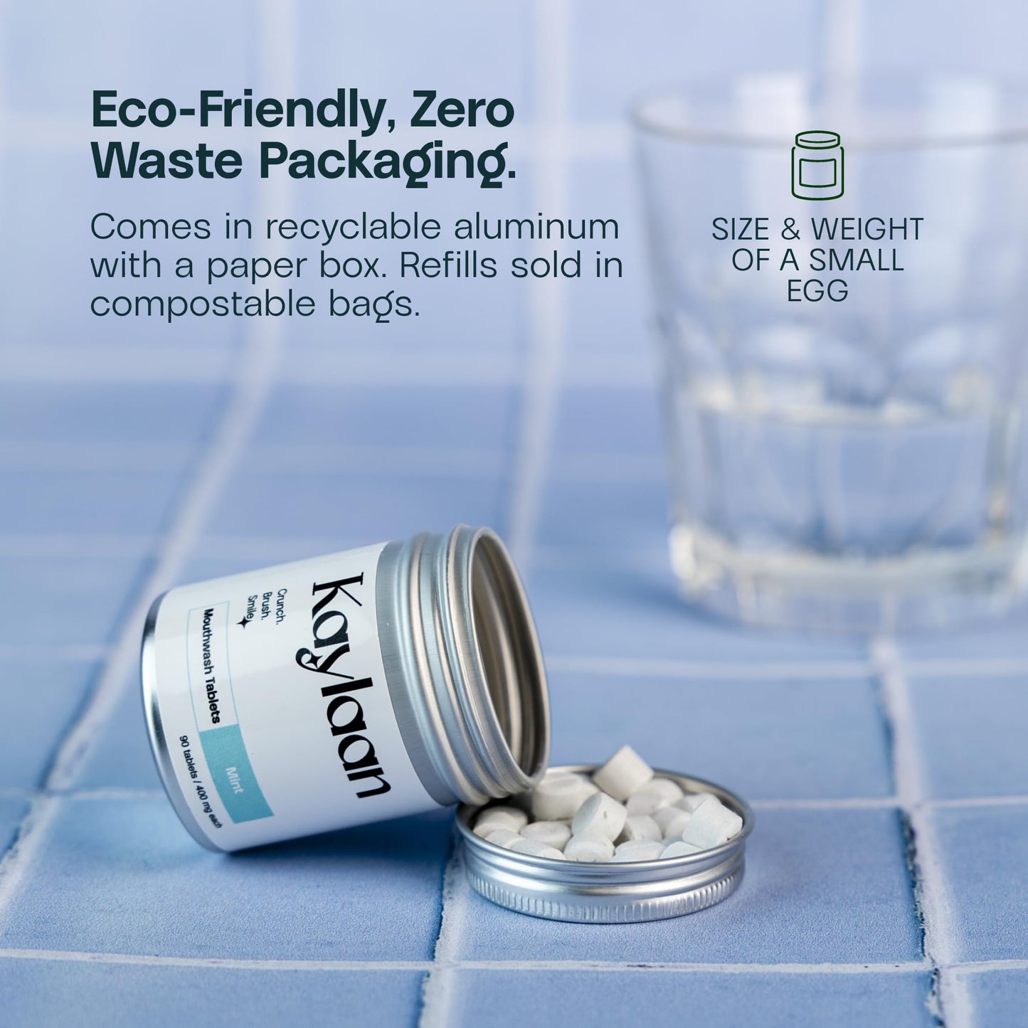 Kaylaan Travel Mouthwash Tablets - Mint Remineralizing Nano Hydroxyapatite, Alcohol Free, Mini Size Mouth Wash Tabs for Adults Gum & Enamel Health - 90 Count