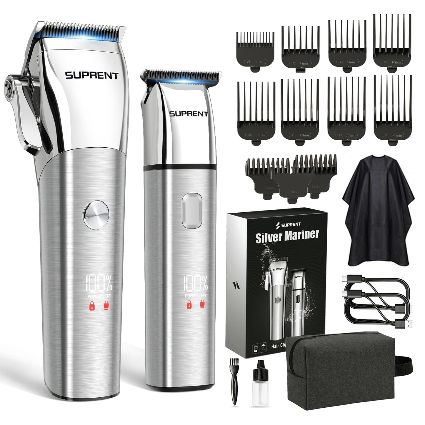 SUPRENT Low Noise Hair Clippers for Men Easy-Clean Waterproof Clippers, Cordless Clippers & Trimmers Set for Family Grooming