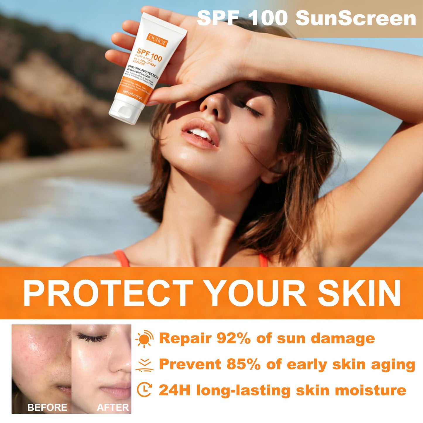 Antioxidant-Infused Sunscreen SPF 100 Broad Spectrum, Face & Body Oil-Free Oxybenzone-Free, Designed for Sun Sensitive Skin