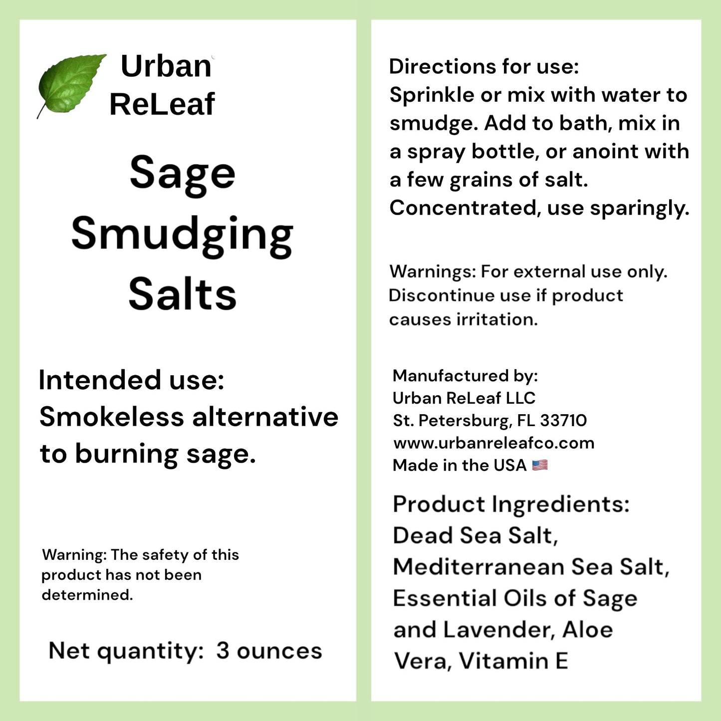Urban ReLeaf Sage Smudging Salts with Lavender Oil ! Safe & Smokeless Smudge Cleanse Protect Bless Anointing. Fresh from USA! 100% Natural, Vegan. (Pack of 2)