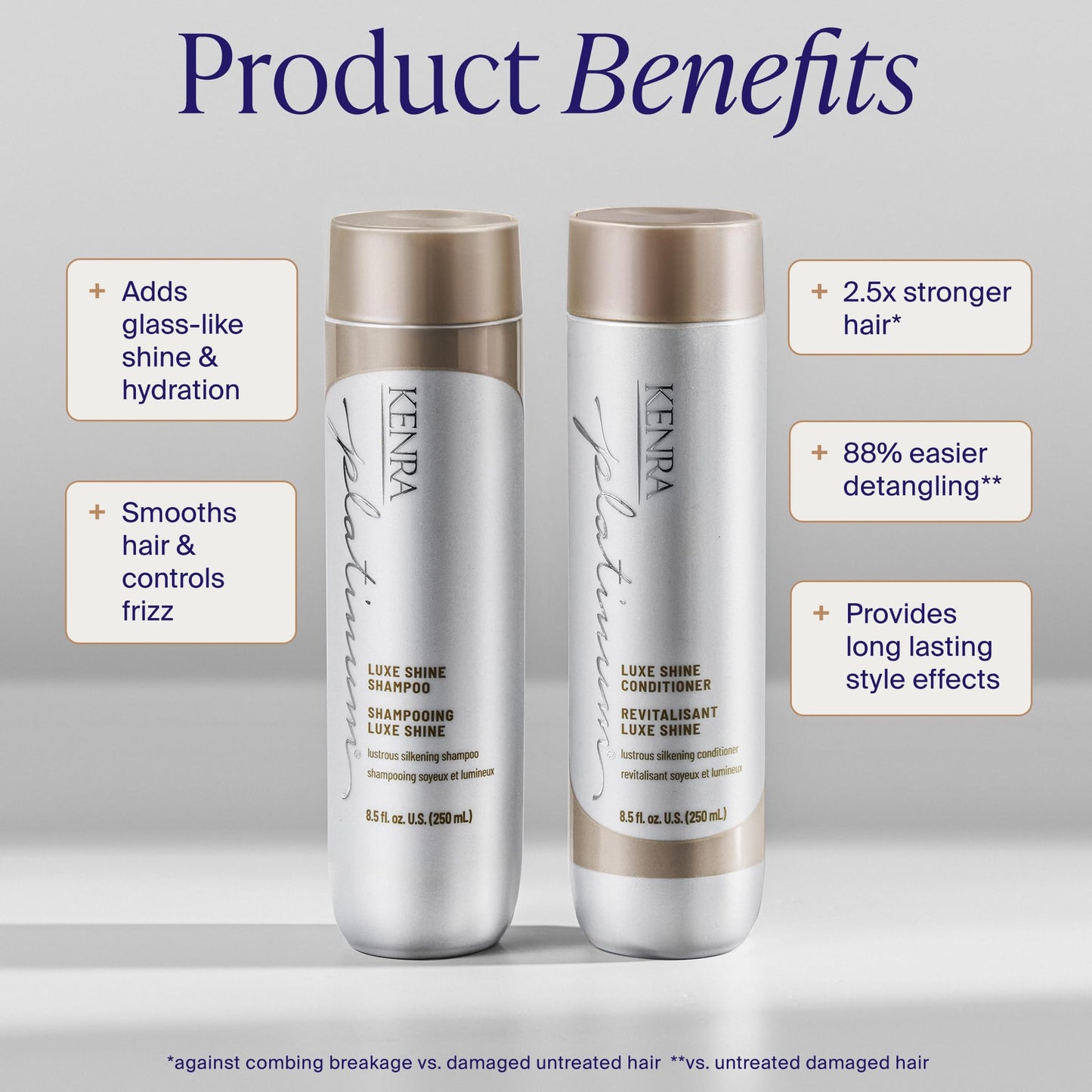 Kenra Platinum Luxe Shine Shampoo & Conditioner Set | High Shine | Smoothing Conditioner for Frizzy Hair | For Dull Hair | Sulfate Free | Color Safe 33.8oz