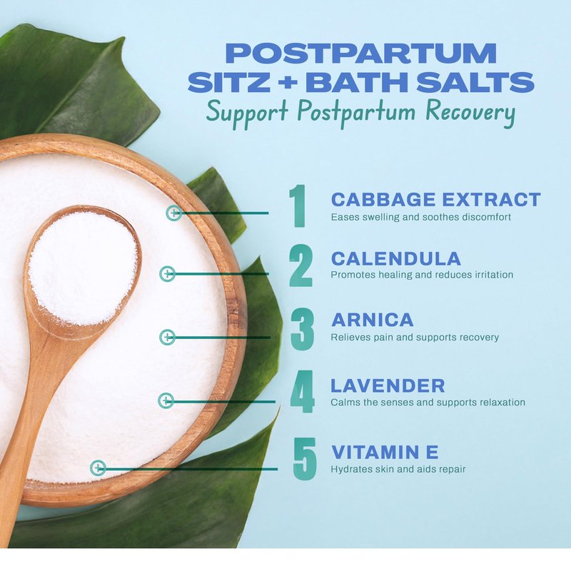 CaboCréme Postpartum Sitz + Bath Salts – 24oz – Postpartum Bath Soak for Perineal Care, Healing Tears, Swelling & Hemorrhoids – Dead Sea Salt with Magnesium – OB-GYN Created Recovery Essential