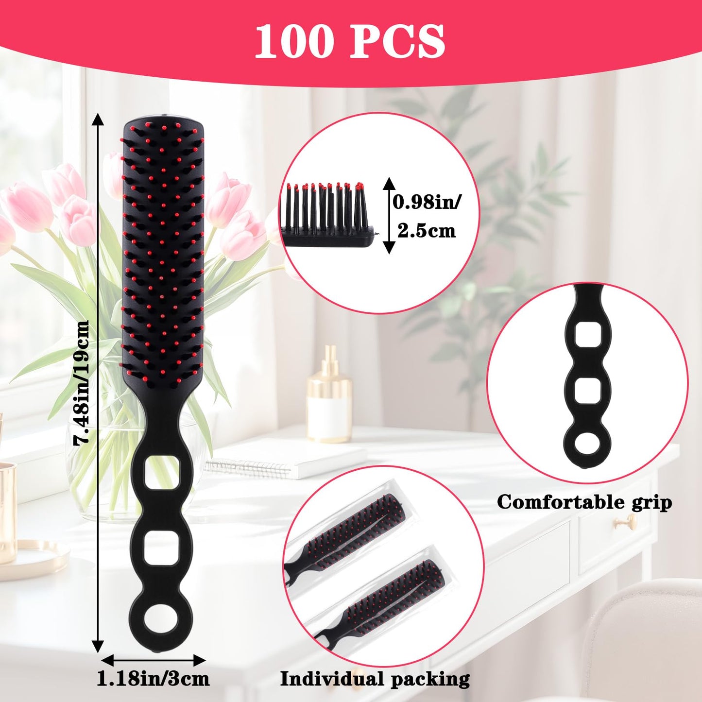 Molain 100 Pcs Bulk Hair Brushes, Individually Wrapped Hair Brush Bulk for Homeless Supplies, Disposable Hairs Brushes Nylon Bristle Detangling Hairs Brush for Charity Donation, Hotel, Shelter, Home
