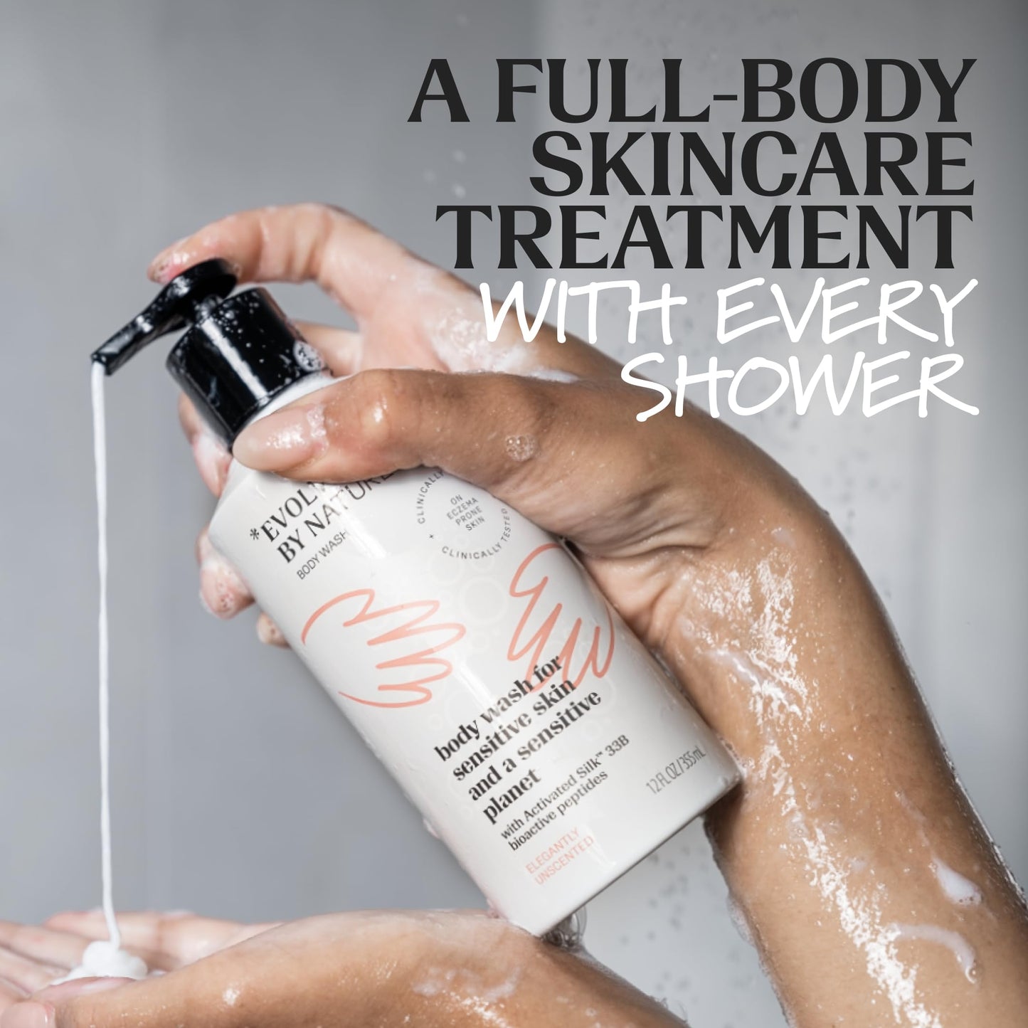 EVOLVED BY NATURE Body Wash, Unscented Shower Gel, 12oz (Pack of 2) Gentle, Clinically Proven Body Soap Liquid to Help Sensitive Skin Retain Moisture and Look Smoother, Less Dry, Red & Flaky