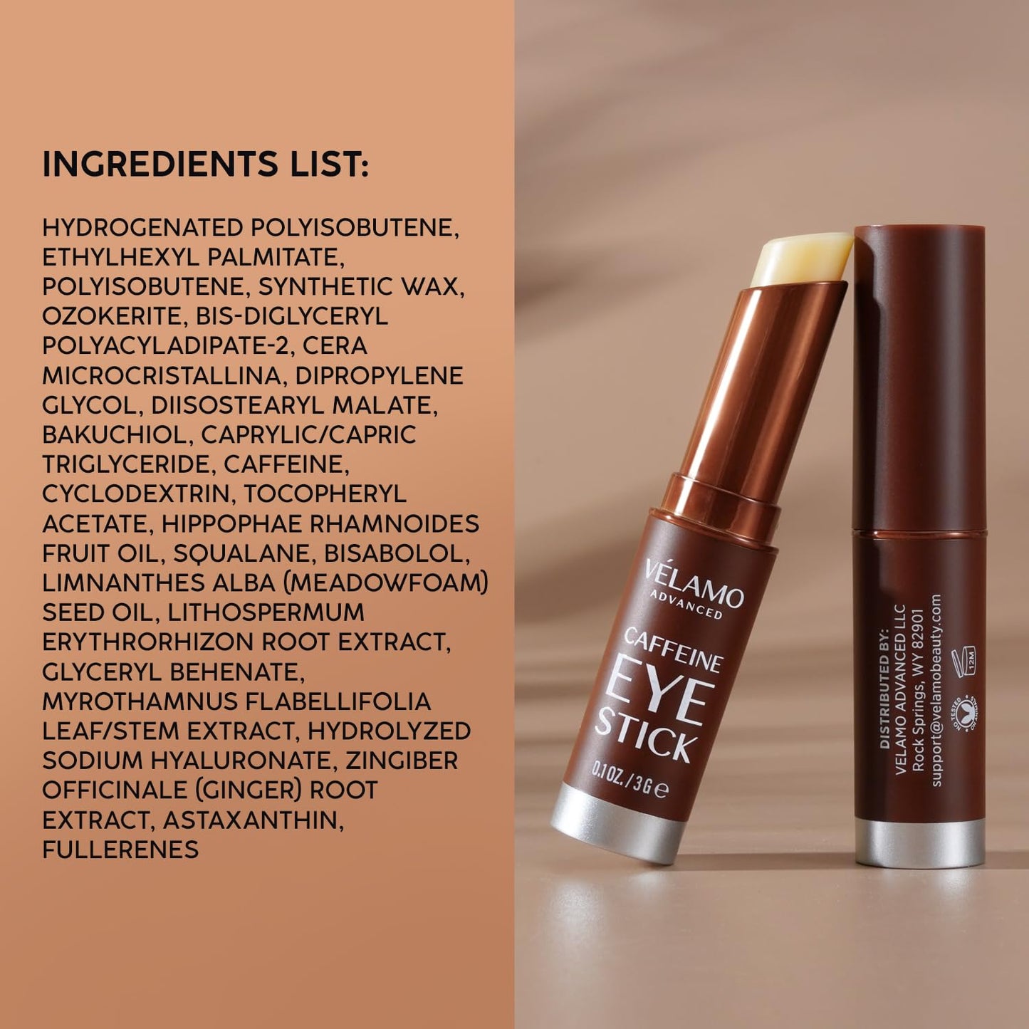 VELAMO ADVANCED Caffeine Eye Stick: Energizing & Hydrating Under Eye Balm for Dark Circles & Puffiness - Travel Essentials, Portable & Perfect for On-the-go Use, 0.1 OZ/3g 2 Pcs