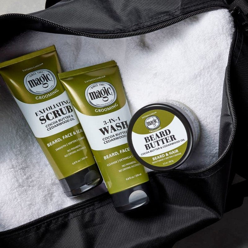SoftSheen-Carson Magic Men's Grooming Conditioning Beard Butter With Cocoa Butter and Cedarwood Oil, Moisturizes, Softens and Define With No Drying Alcohol, 3.5 ounces