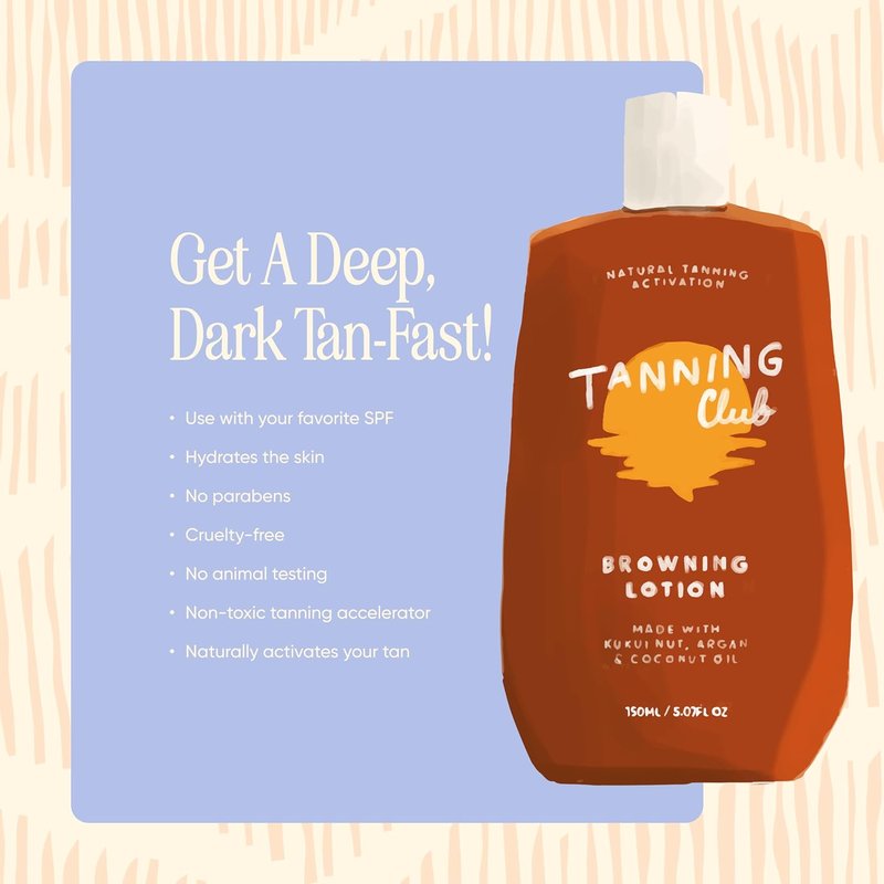 Browning Lotion | Sun Tanning Accelerator with Kukui Nut, Argan & Coconut Oils - Botanical Formula for Deep Dark Tan - 150 mL