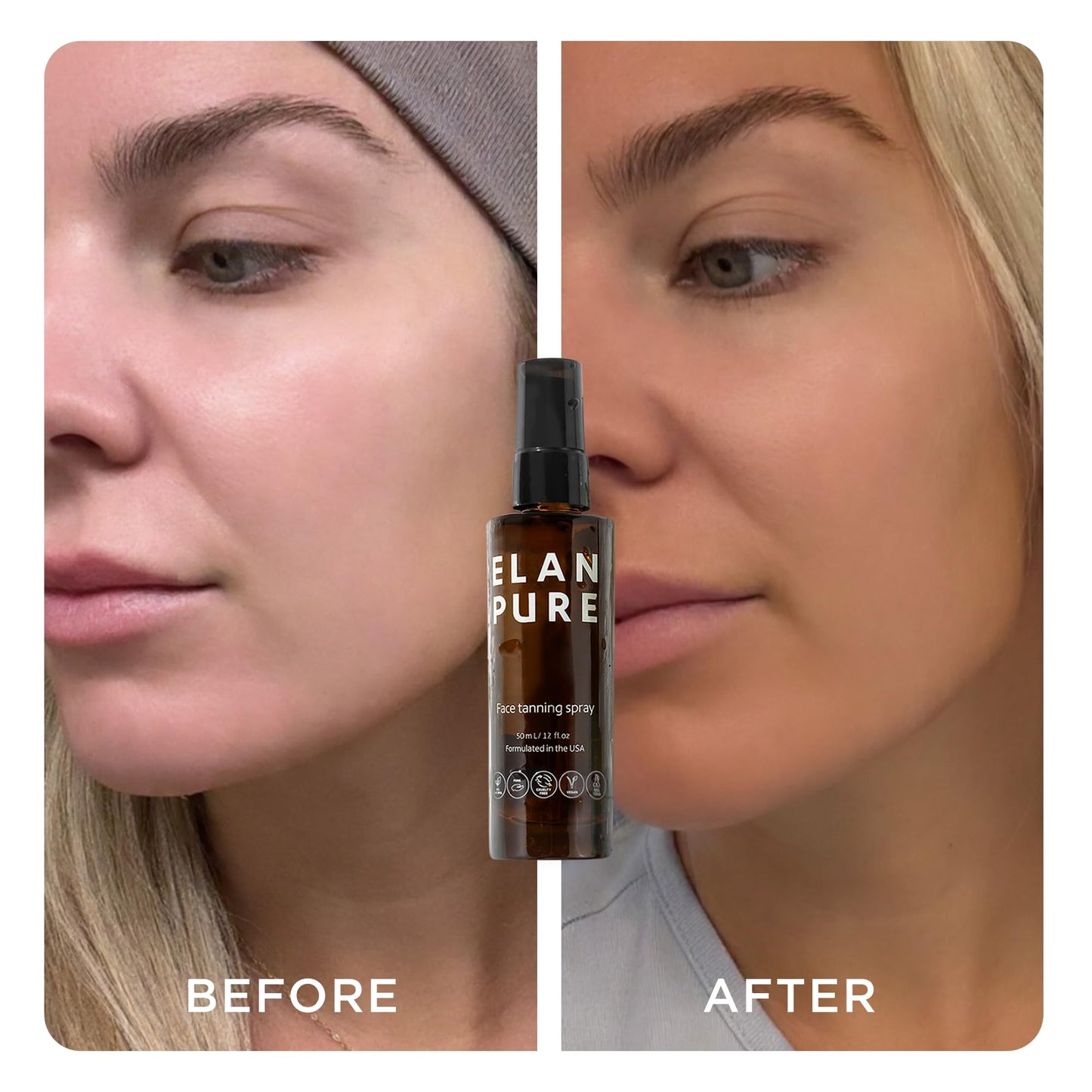 Elan Pure Face Tanning Mist, Organic Ingredients, Sunless Self Tanner, Bronzing, Hydrating, Streak-Free, Long Lasting Glow