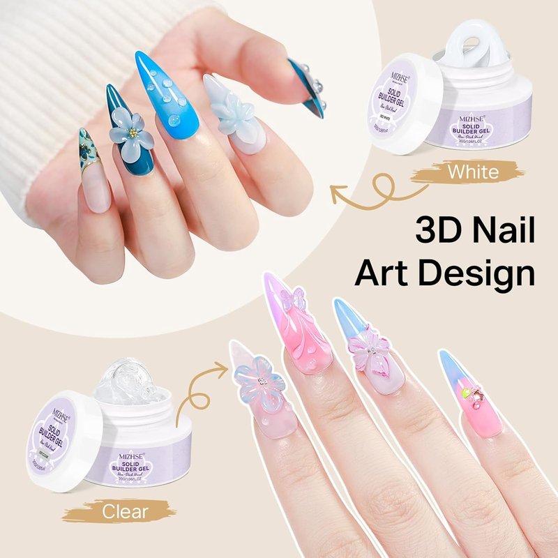 MIZHSE Solid Builder Nail Gel Kit - Clear White 3D Sculpting Gel with Nail Drill & UV Lamp for DIY Manicure