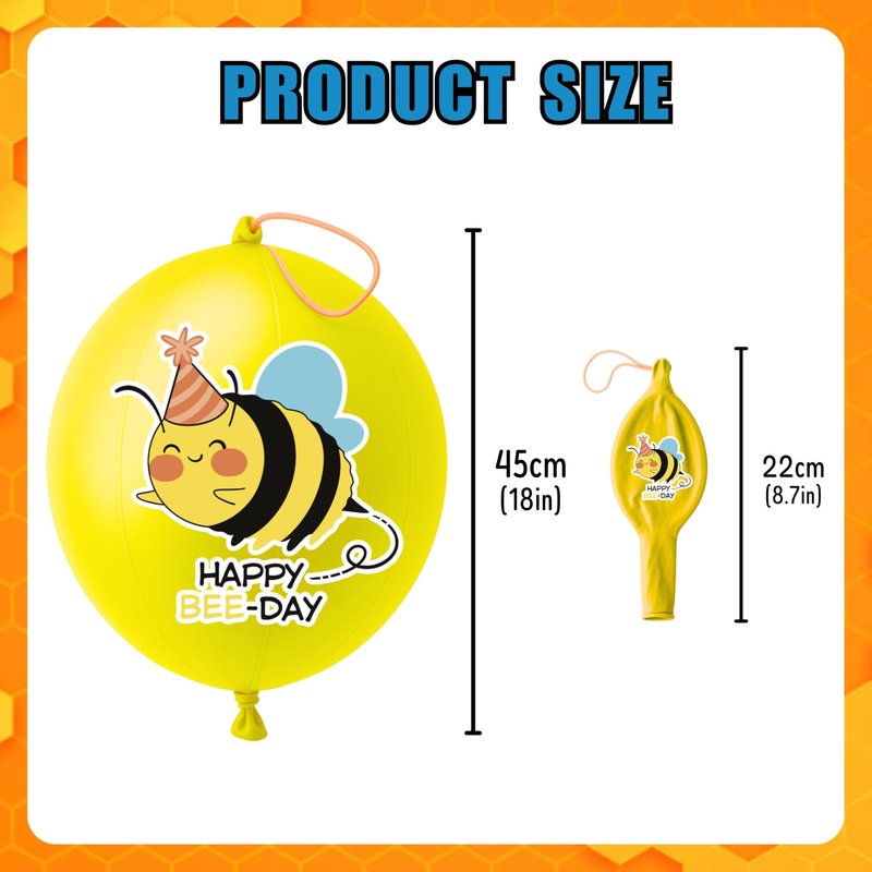 72 PCS Bee Party Favors – 48 Pre-Cut Temporary Tattoos & 24 Bee Punch Balloons Themed Birthday Party Decorations Supplies Favors Gifts Goodie Bag Fillers Classroom Rewards for Boys Girls