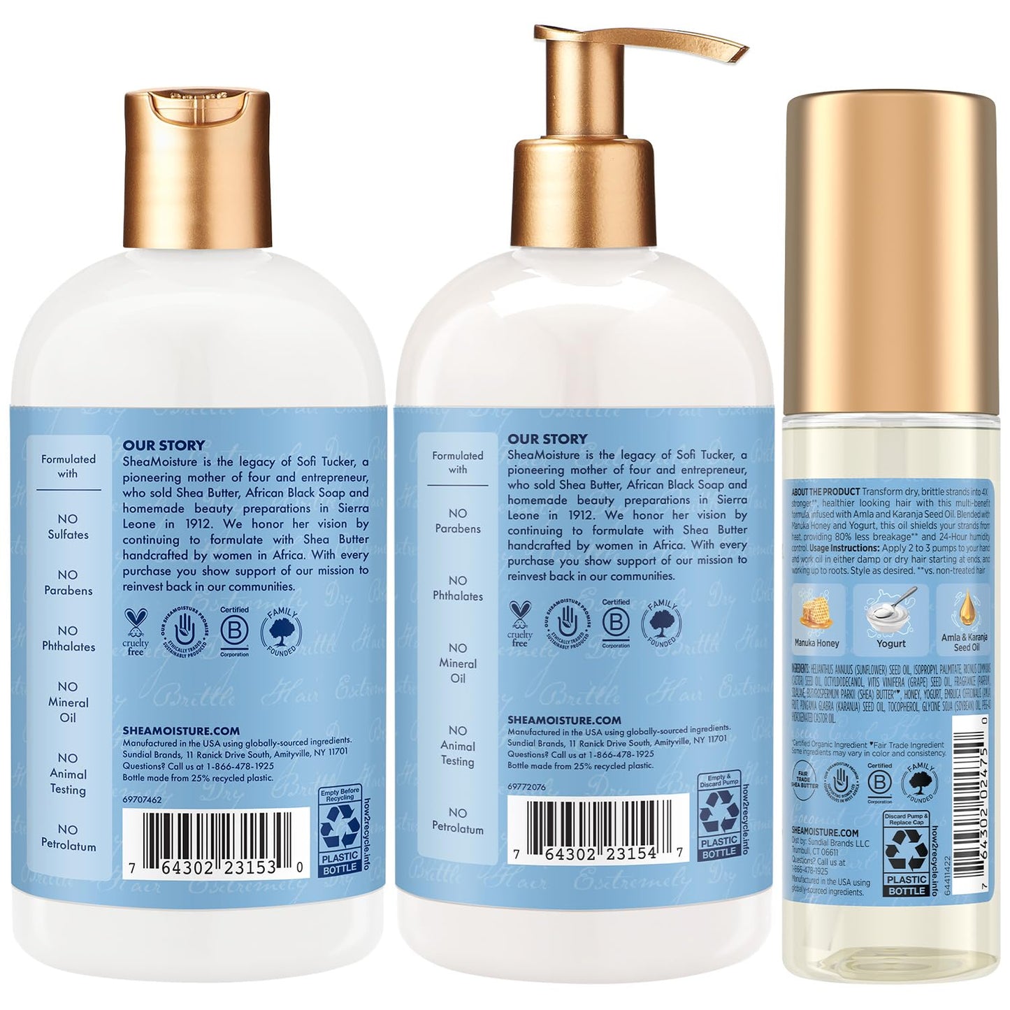 SheaMoisture Shampoo & Conditioner, Manuka Honey & Yogurt Hydrate & Repair + Strengthen & Protect Lightweight Hair Oil for Dry, Damaged Hair