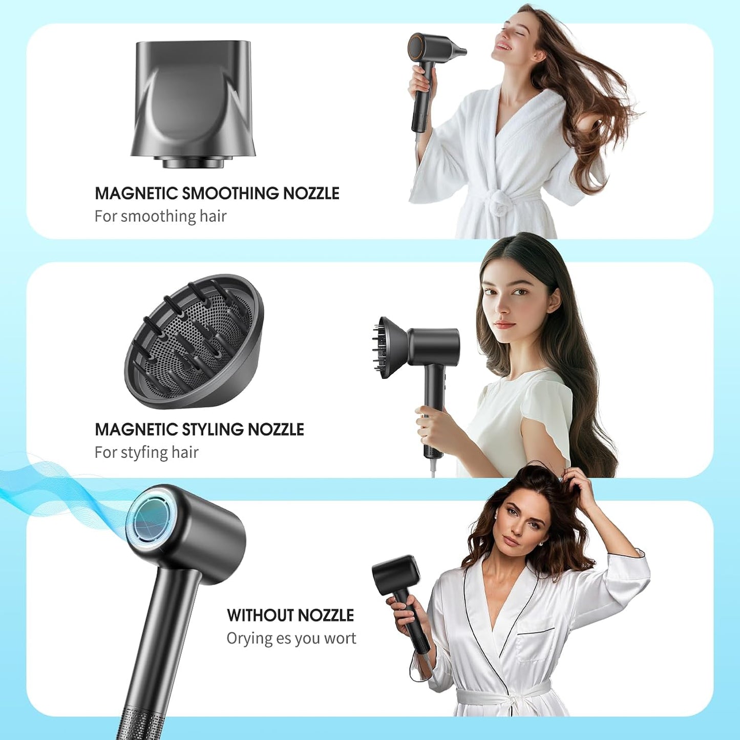 High-Speed Diffuser Hair Dryer - 110,000 RPM Brushless Motor | Low Noise, Fast-Drying Ionic Blow Dryer for Home & Travel