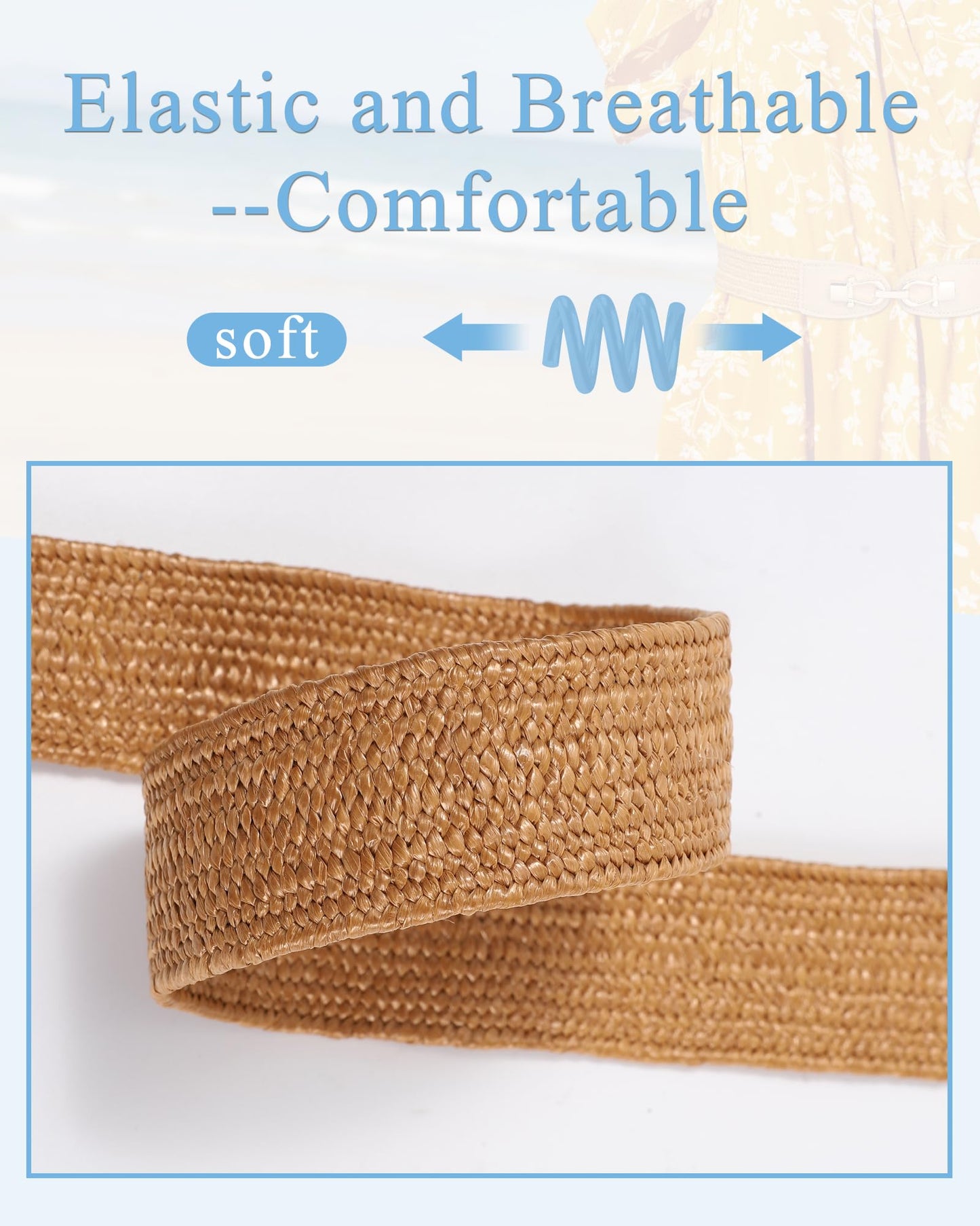 Women Belt Elastic Waist Straw Breathable Boho Braided Belt for Casual