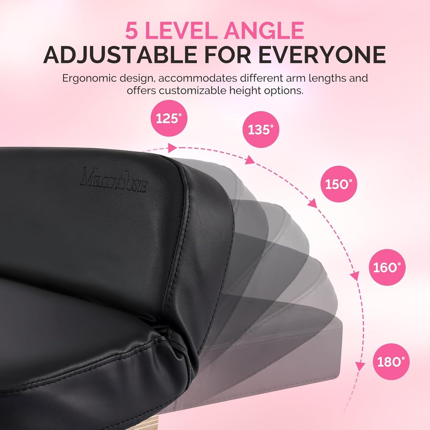 Foldable Nail Arm Rest - 5-Level Adjustable Manicure Hand Cushion | Large PU Leather Pillow for Acrylic Gel Nail Art - Black