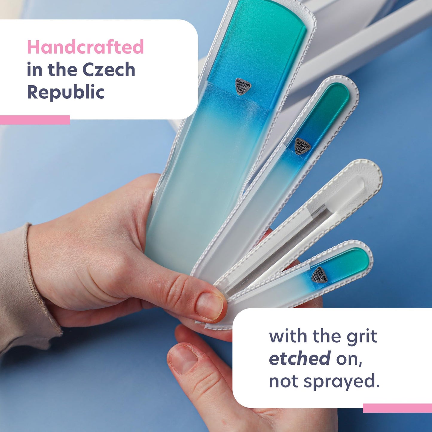 Bona Fide Beauty Czech Glass Gift Set: Foot File, Nail File, Cuticle Pusher