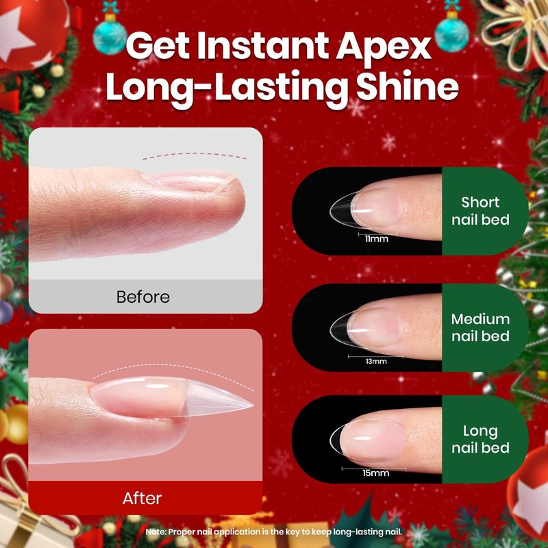 Beetles Tipex Lite Apex Christmas Gift Nail Tips Kit –Almond Medium 16Sizes, 6 Pcs Red Sparkle Green Glitter Gold Silver Dark Red Gel Polish Kits, UV Solid Glue, Base & Top Coat, 3 Nail Art Brushes