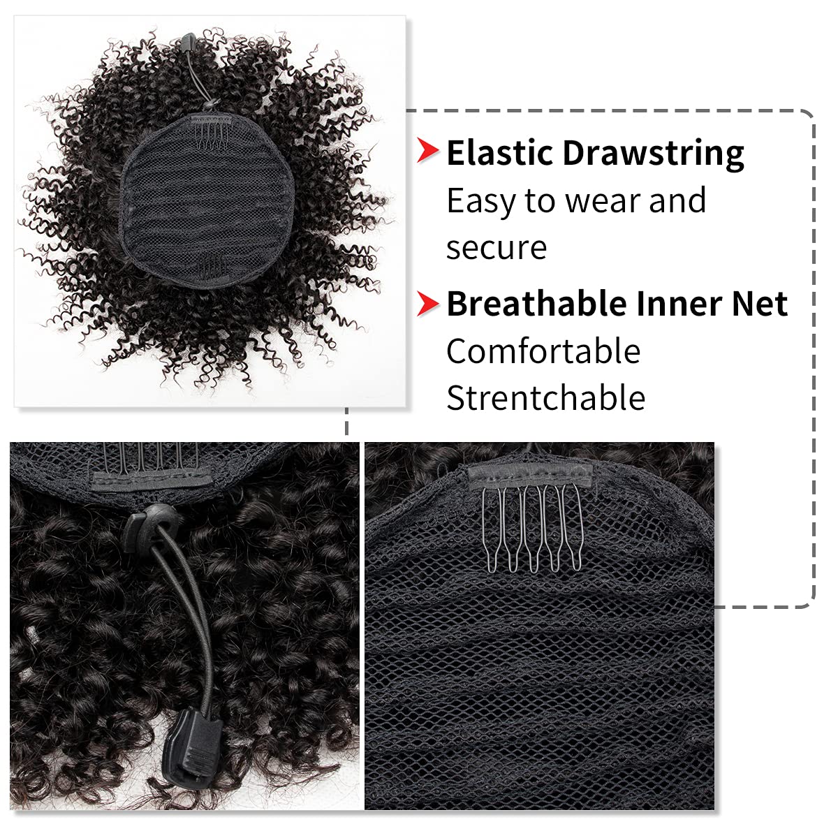FEIPRO Natural Drawstring Ponytails Real Human Hair for African Black Women