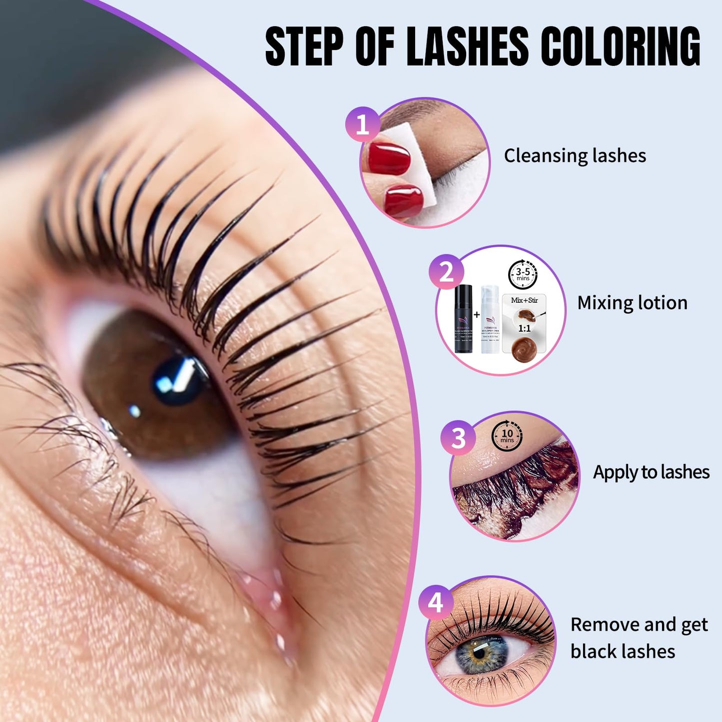PERMANIA Lash Color Kit, Natural Black 15 ml for Lashes and Brows with Detailed Instruction Eyebrow Color for Beginners, Salon Grade