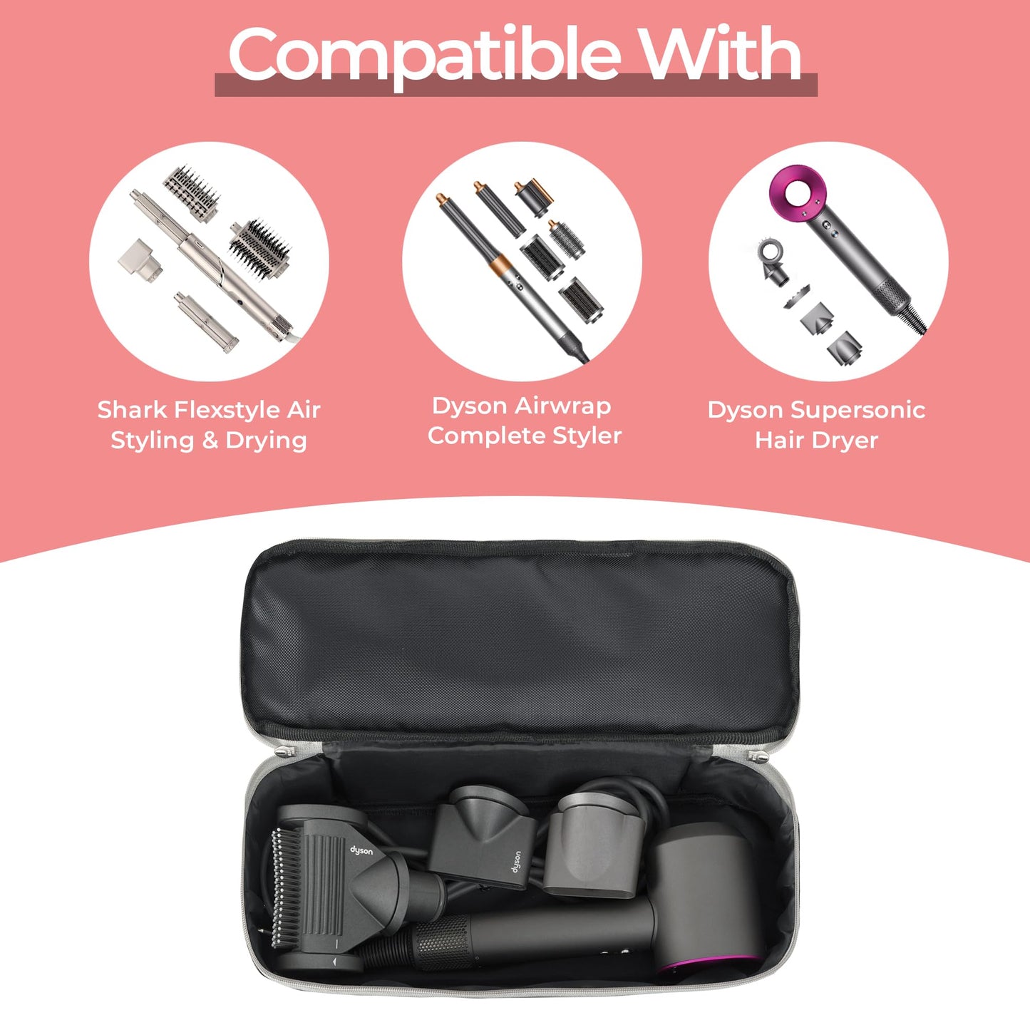 GREENESTA Hair Tools Travel Bag Compatible With Shark Flex Style Attachment, Shark Airwrap Flexstyle, Dyson Airwrap | Travel Case For Sharkflex Styler | (Grey)