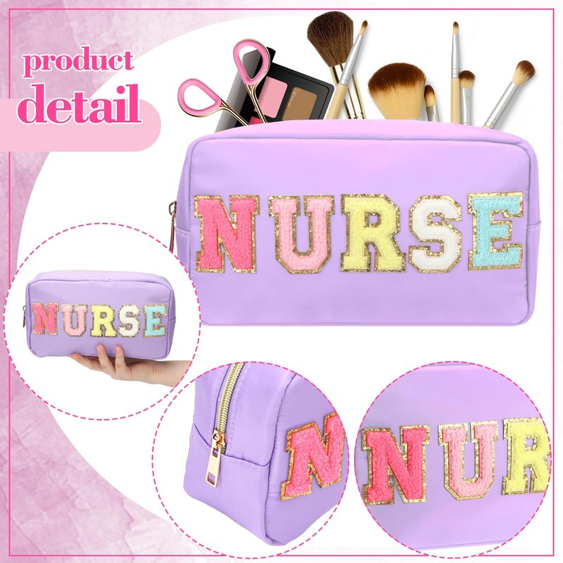 4 Pcs Nurse Gifts Chenille Letter Nursing Makeup Bags Nursing Cosmetic Bags with Zipper for Graduation CNA RN Nurse Week Appreciation Party Favors