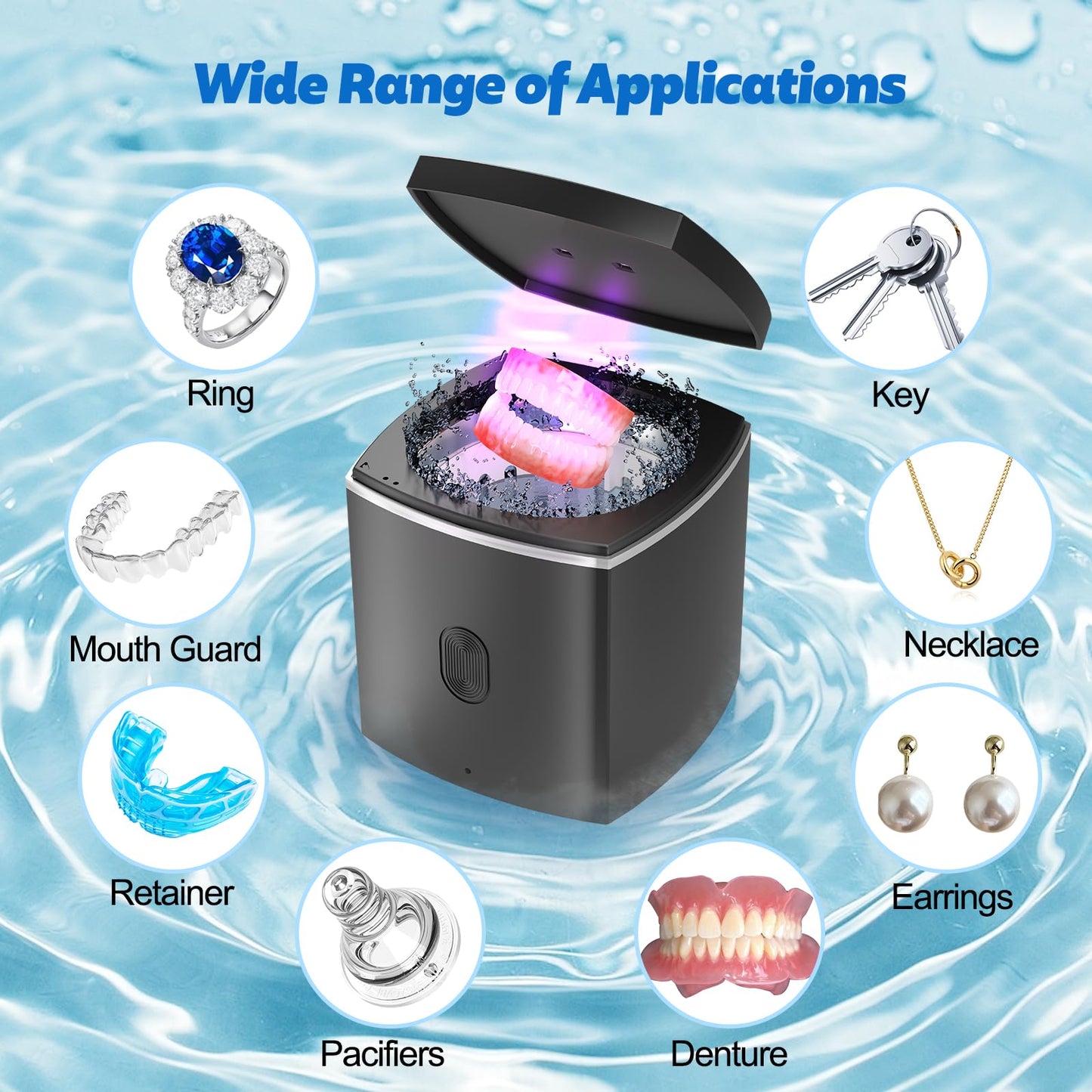 U-V Ultrasonic Dental Cleaner;UltraSonic Retainer Cleaner Machine for Denture,Aligner,Whitening tray,200ml Portable Mouth Guard Cleaner, Invisalign Cleaner Pod,Professional Sonic Jewelry Cleaner black