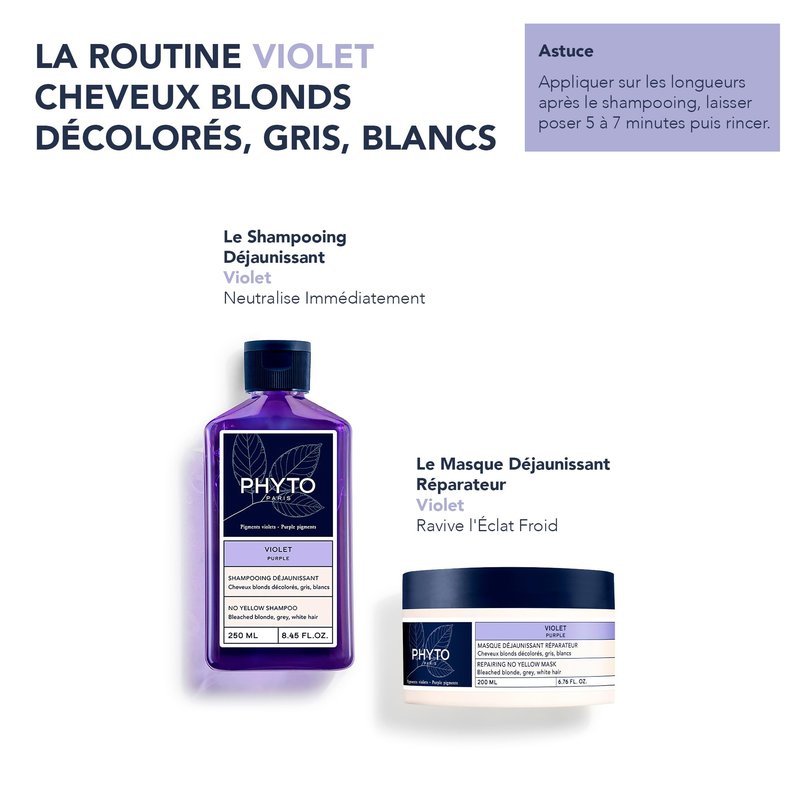 PHYTO PURPLE Repairing No Yellow Mask, Deep Hydration for Gray Hair, White Hair and Bleached Blonde Hair, 6.76 fl.oz.