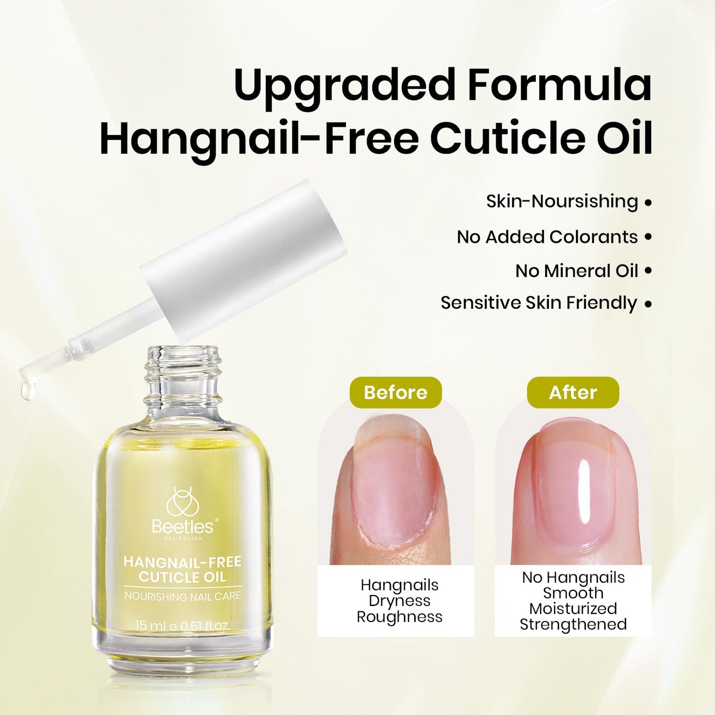 Beetles Gel Base and Top Coat & Cuticle Oil Set, 3Pcs 15ml Cuticle Protectors Kit No Wipe Glossy Shine Long Lasting Oil Care for Dry Damaged Cuticles Gifts for Women