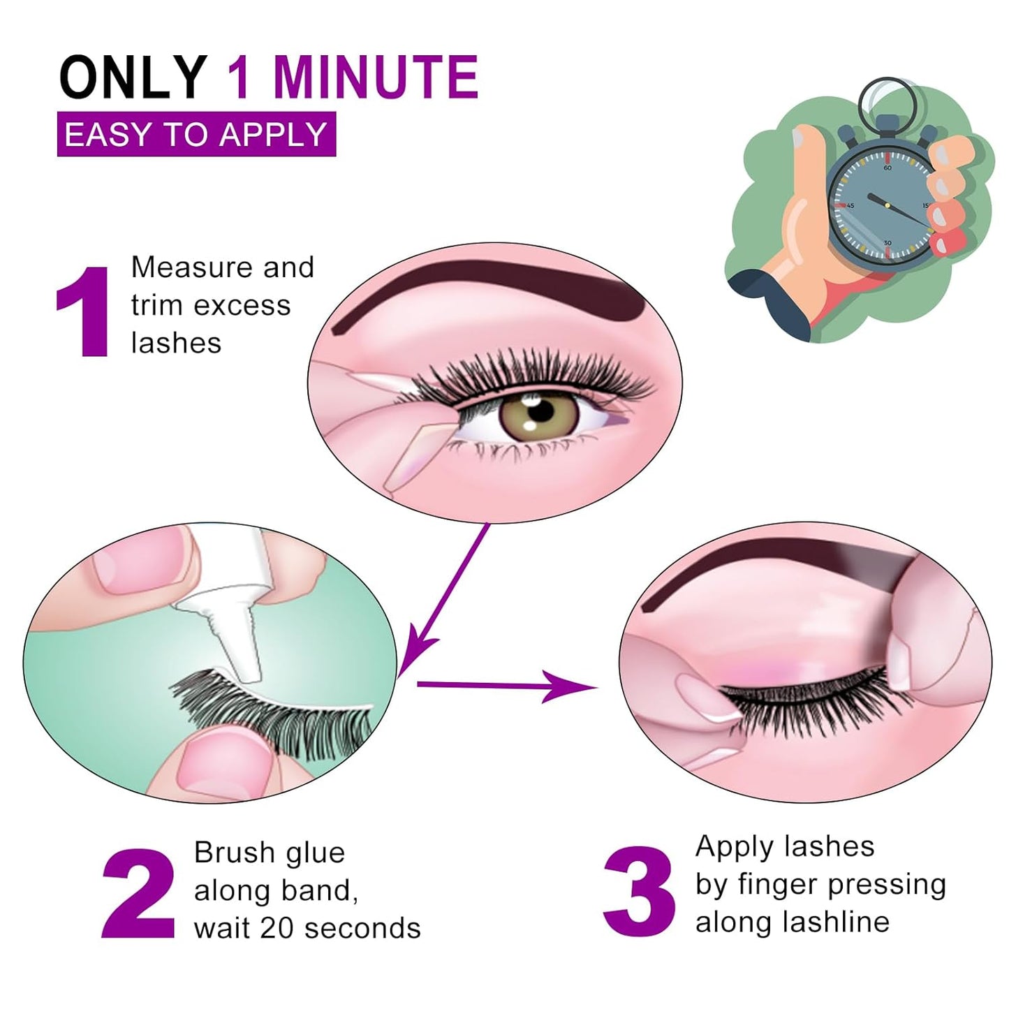 Miss Kiss Lashes - Pink Rhinestone False Eyelashes | Reusable Fairy Faux Mink 18mm