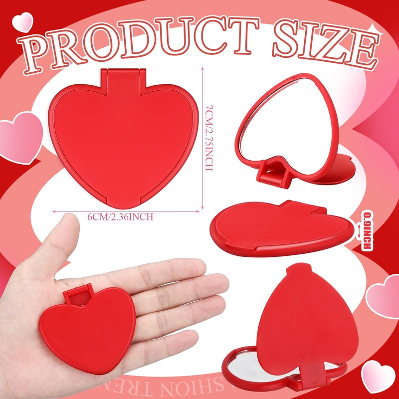Geetery 48 Pcs Compact Mirror Bulk Women's History Month Gifts Party Favors Heart Shaped Mini Pocket Folding Portable Travel Makeup Purse Mirror for Friend Bestie Party Favor(Red,Rose Red,Purple)