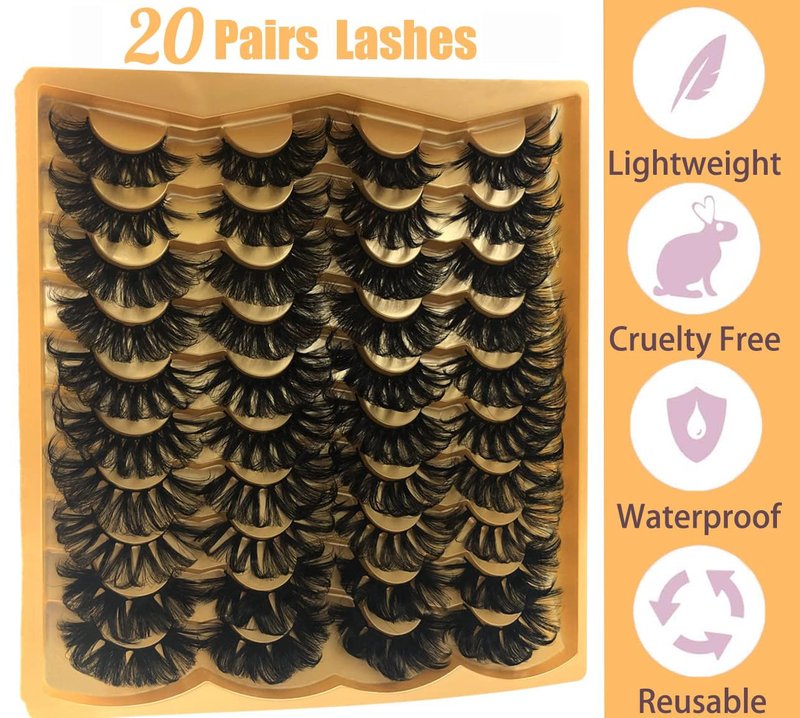 25MM Mink Lashes 25 mm False Eyelashes Long 20 Pairs Pack Dramatic 5D Full Volume Fake Eyelashes 5 Styles Wispy Curly Mink Eyelashes Wholesale, by TIMELABS