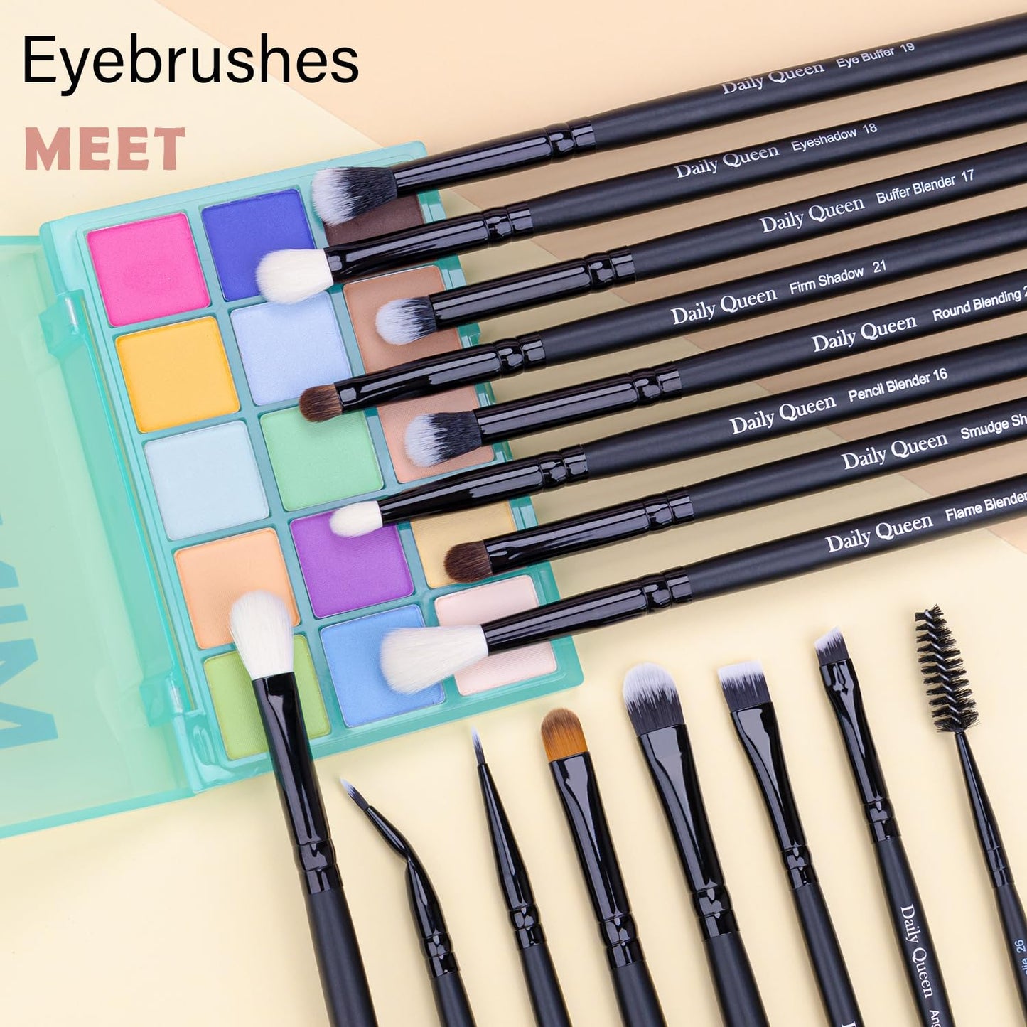 Daily Queen 29pcs Black Professional Makeup Brush Set Kabuki Powder Concealers Eye shadows Blush Eyeliner Eyebrow Contour Eye blending Brushes (29pcs brush+black barrel)