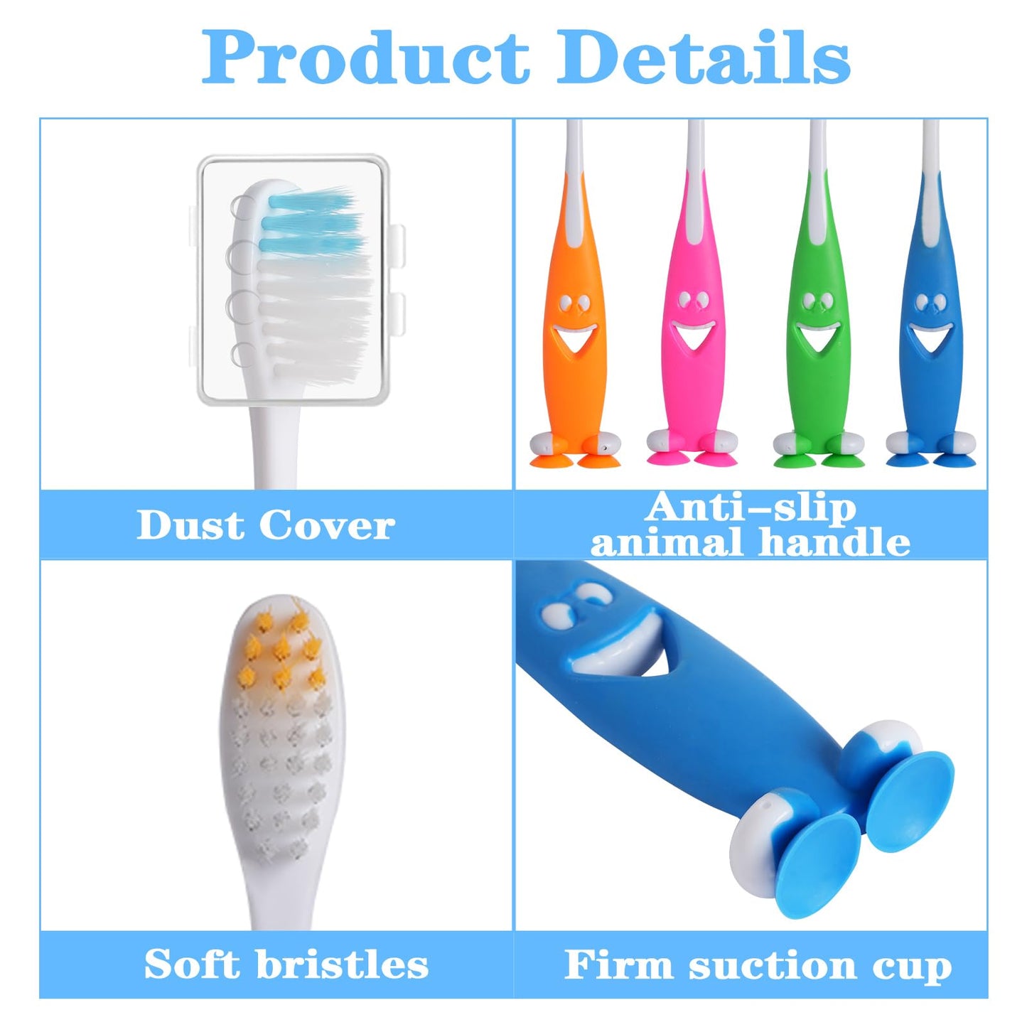 Newday 100 Pack Kids Toothbrush Bulk Soft Bristles Toddler Cute Toothbrush with Suction Cup, Includes Travel Covers, Individually Wrapped Toothbrushes for Kid Home School Daycare Camp (Shark)