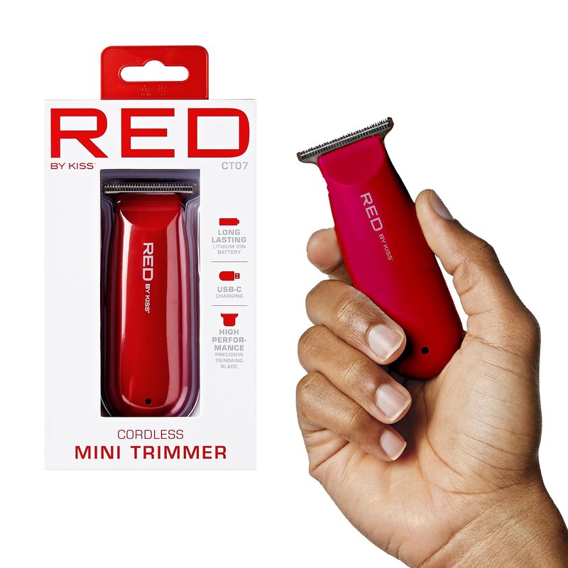 Red by Kiss Hair Clipper, Mini Cordless Hair Trimmer, Long Lasting Hair Cutting Kit, USB-C Rechargeable Haircut Beard Trimming Clippers for Men Women Kids, Portable Grooming Kit (Red)