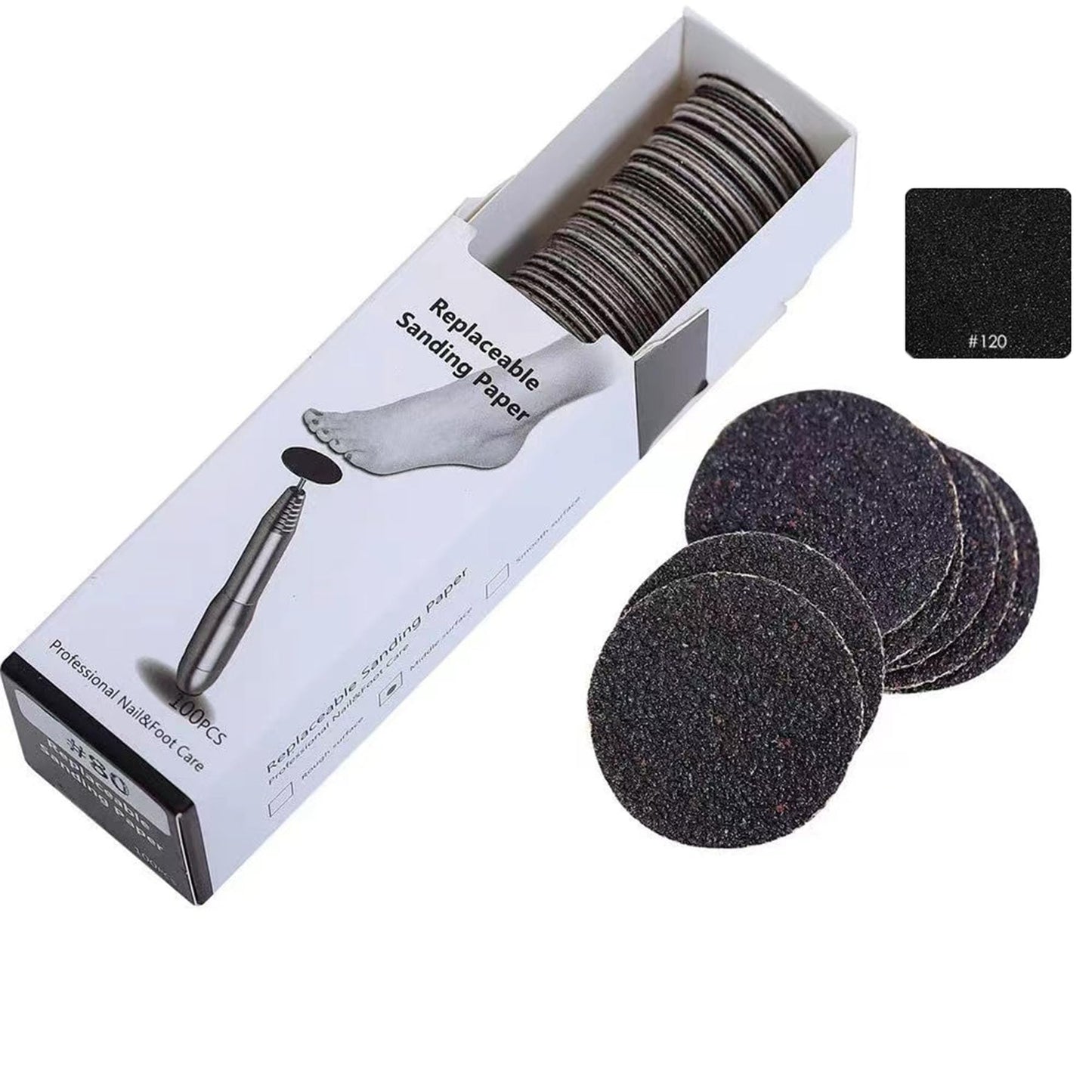 100 PCS Self-Adhesive Sandpaper Discs,Replacement Pedicure Sanding Paper Disc Pads for Electric Foot File Manicure Pedicure Callus Remover (#180 Grit)