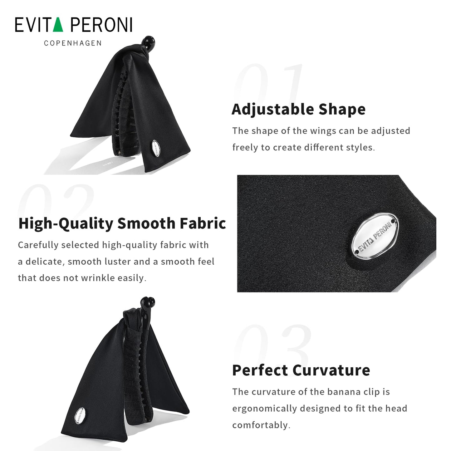 EVITA PERONI Banana Clip with Twistable Wings, Acetate Fabric Ponytail Holder No Damage Hair Clips for Thick Curly Hair Large Claw Clips Elegant Hair Accessories for Women, Black