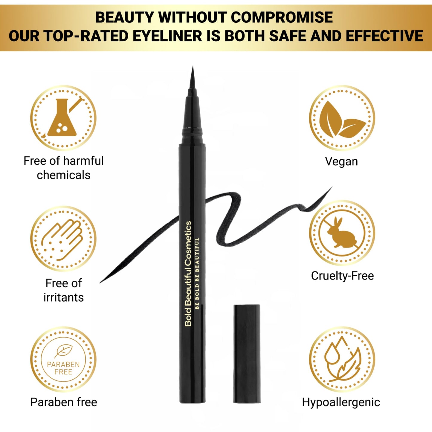 Bold Beautiful Cosmetics Eyeliner Liquid Waterproof eyeliner liquid liner black, 1 Count