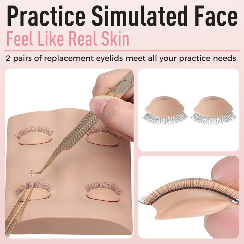 Pretty memory Lash Practice Kit with Mannequin Head, 100 Pcs Glue Rings for Eyelash Extension, 35 Pairs of Lash Mapping Stickers, Eyelash Extension Supplies for Practice