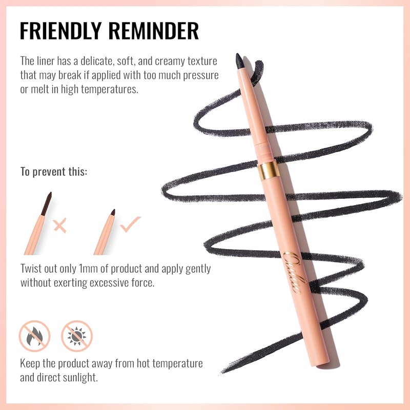 Black Eyeliner Pencil - Waterproof Smudge-Proof Retractable Eye Liner for Precision Application | Vegan & Cruelty-Free, 01 Noir
