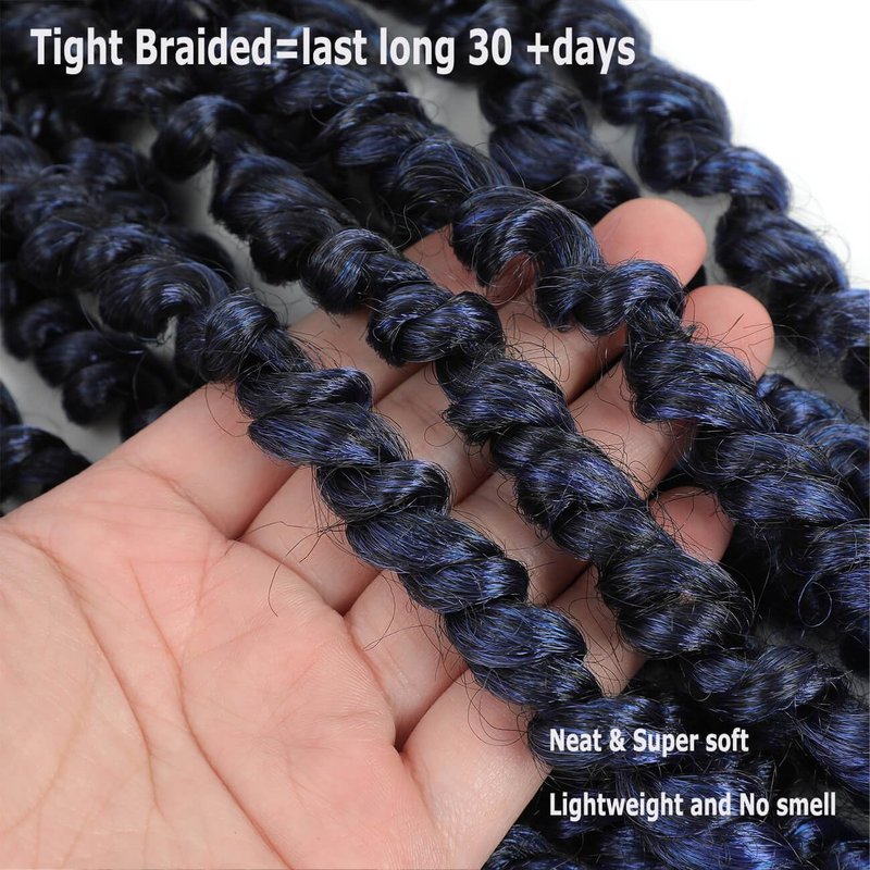 Bestlove Blue Pre-twisted Passion Twist Crochet Hair 14 Inch 8 Packs Pre-looped Bohemian Curly End Synthetic Braiding Hair Extensions, Low Temperature Soft Twist Braids for Black Women (T1B/Blue)