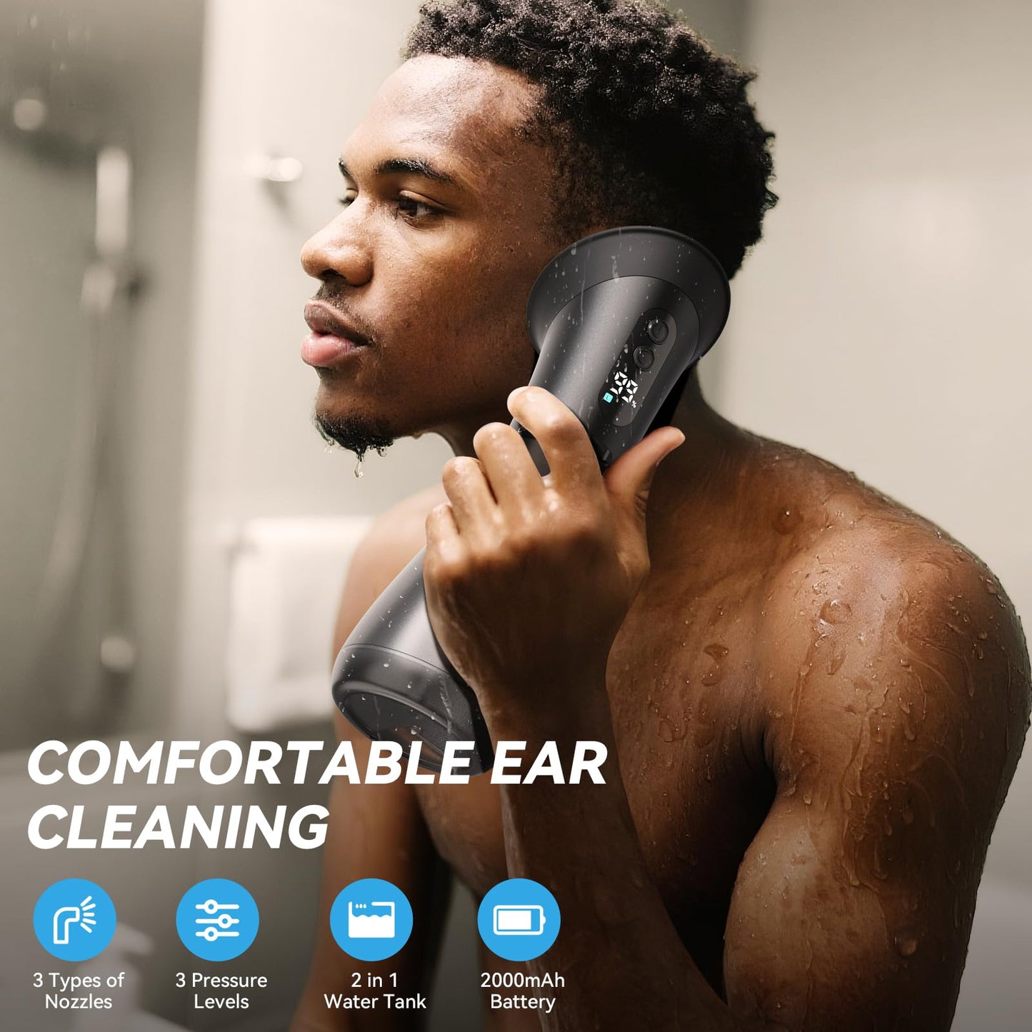 GOLFOEE Ear Wax Removal, Upgraded Electric Ear Cleaner with Safe Efficient Comfortable Pressure Modes, Ear Cleaning Kit-12 Nozzles, Ear Wax Cleaner Irrigation Flushing System with Wastewater Recovery