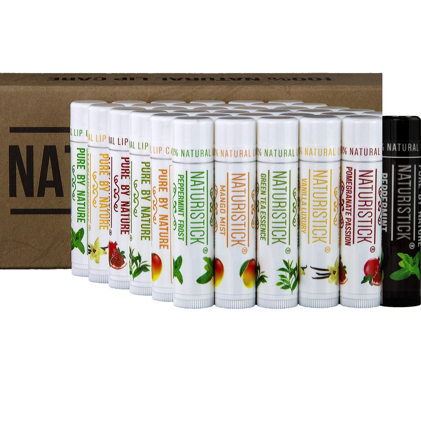 Naturistick Natural Beeswax Lip Balm | 36-Pack Assorted | Display Set | Standard 0.15 oz Tubes