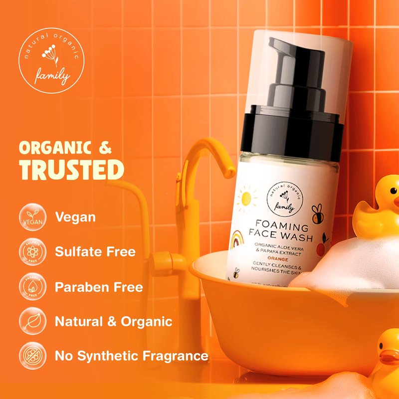 The Natural and Organic Family Kids Foaming Face Wash - Clean and Gentle Face Wash for Kids and Preteens - Made in the UK