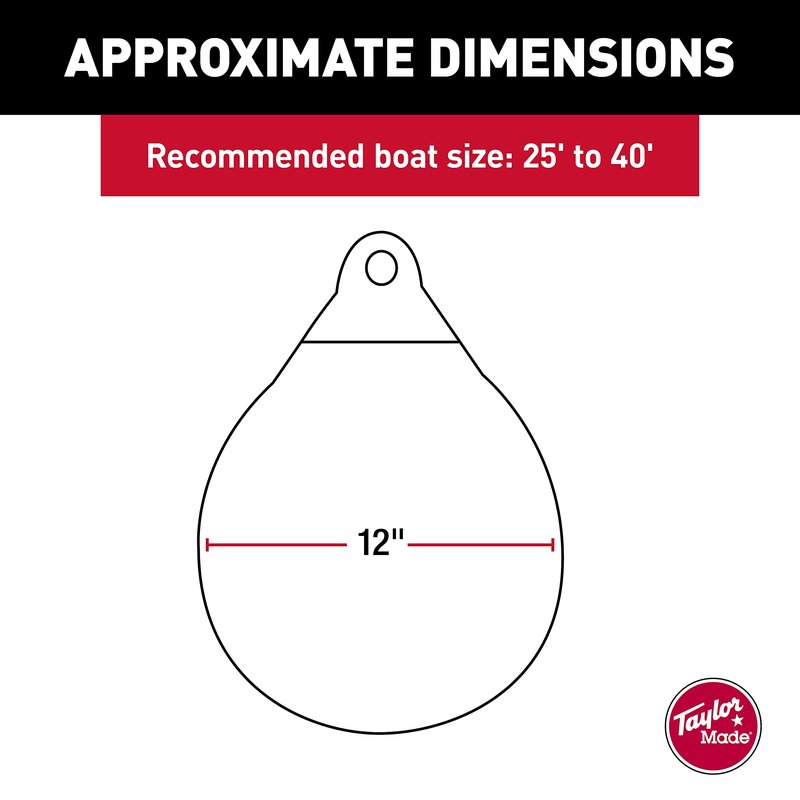Taylor Made Tuff End Buoy, White (12") – Flexible, Strong, Marine-Grade Vinyl Buoy for 25-40 Foot Boats – Easy-to-use, Trivalve™ Inflates with Standard Ball Pump – 2020108080