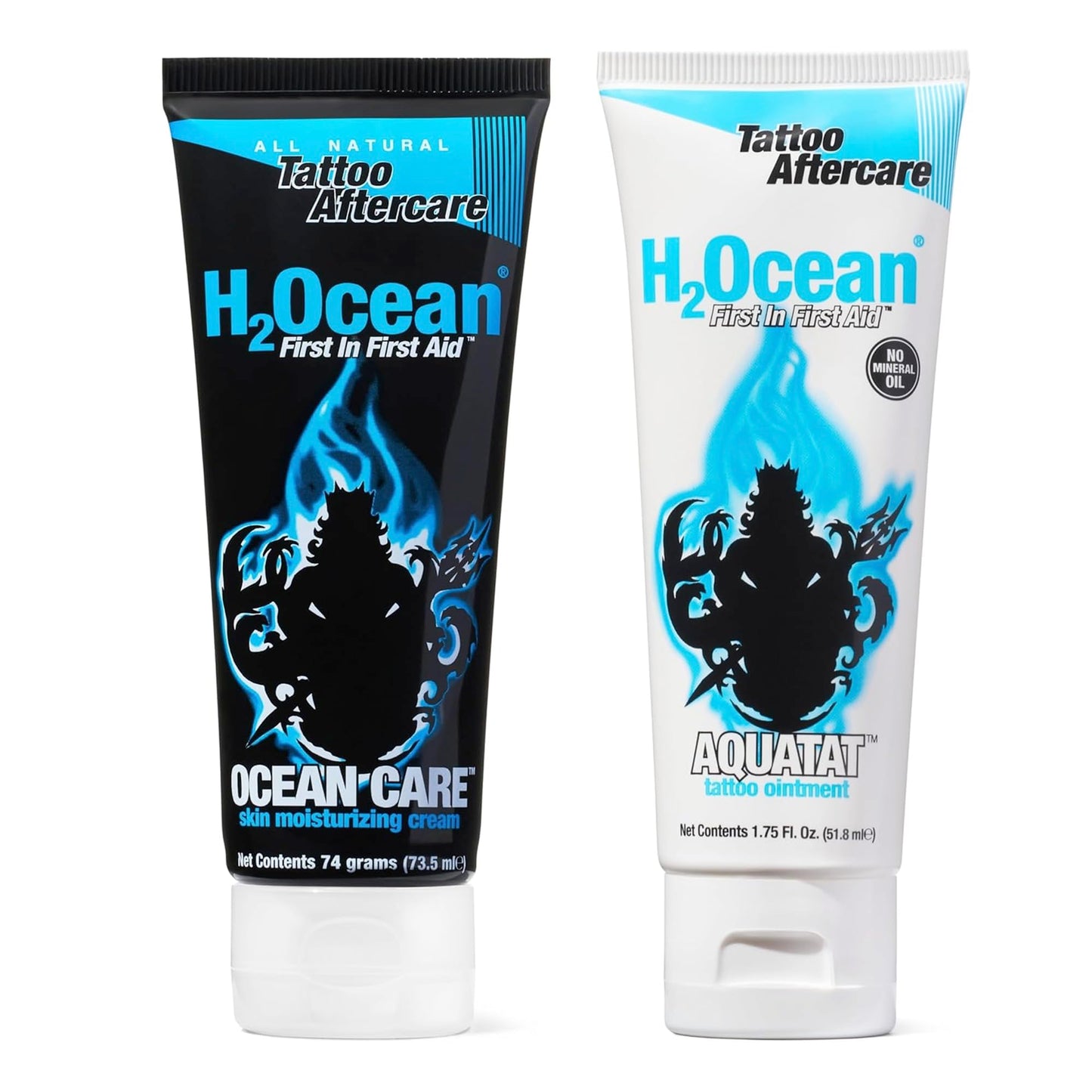 H2Ocean Ocean Care Tattoo Aftercare Lotion 2.5oz + Aquatat Tattoo Healing Ointment for Tatto Aftercare 1.75oz