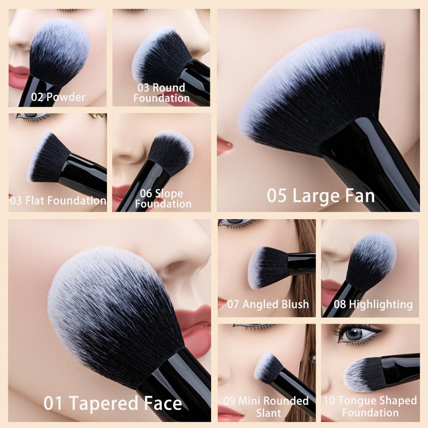 Daily Queen 29pcs Black Professional Makeup Brush Set Kabuki Powder Concealers Eye shadows Blush Eyeliner Eyebrow Contour Eye blending Brushes (29pcs brush+black barrel)