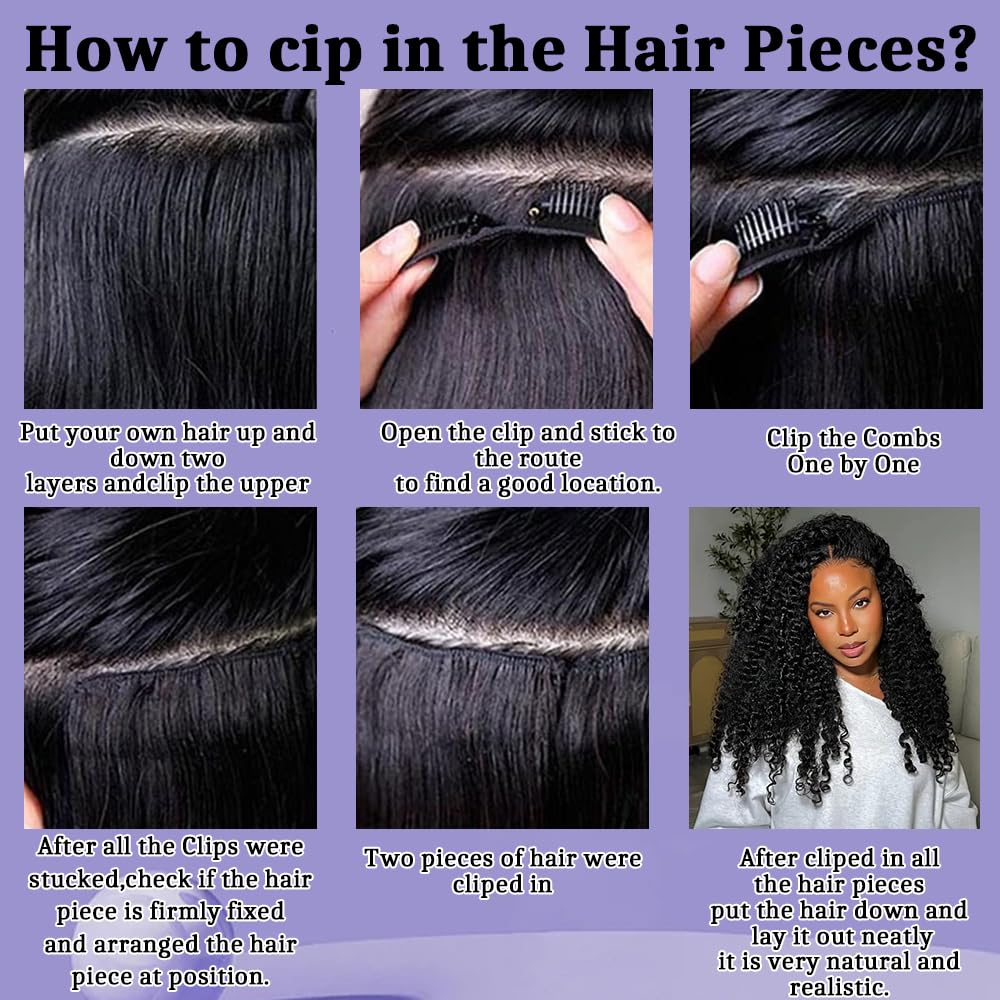3C 4A Kinky Curly Clip in Hair Extensions Human Hair for Black Women - 8Pcs 18Clips Double Weft Brazilian Remy Human Hair Thick to Ends 120G/4.2oz Natural Black (12 inch)